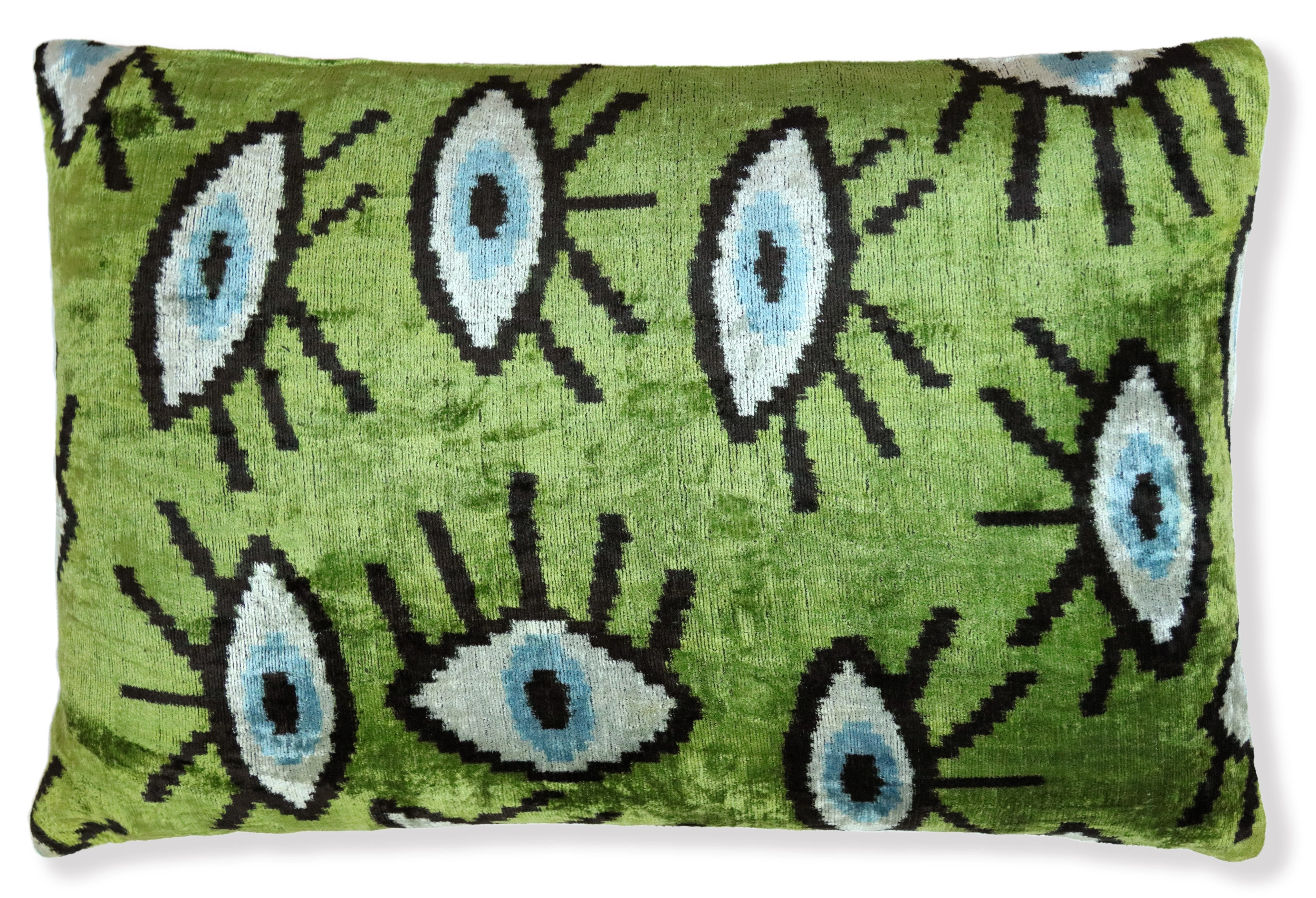 Green Evil Eye Silk Velvet Pillow with insert 16x24 – Handmade in California - Image 4
