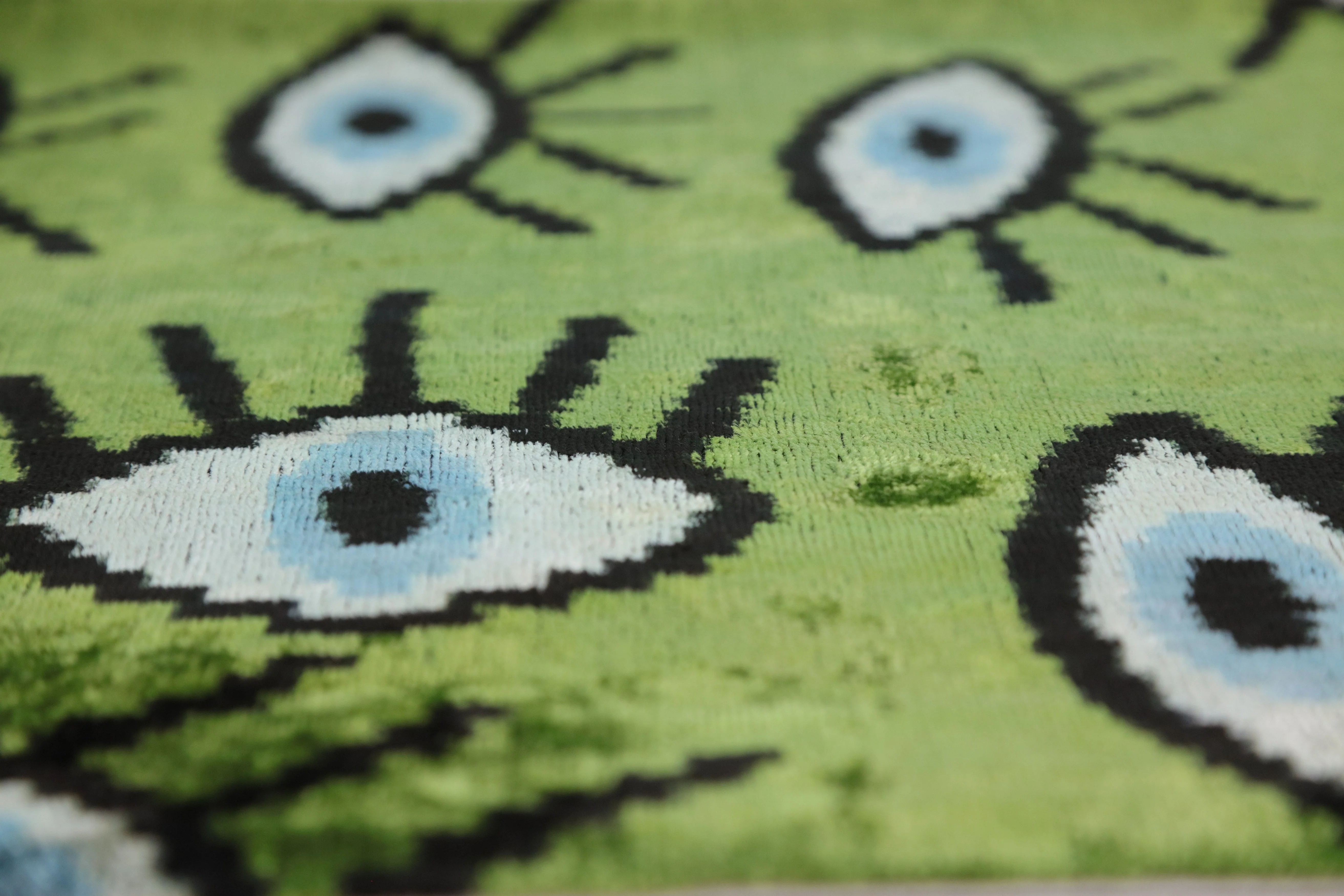 Green Evil Eye Silk Velvet Pillow with insert 16x24 – Handmade in California - Image 5