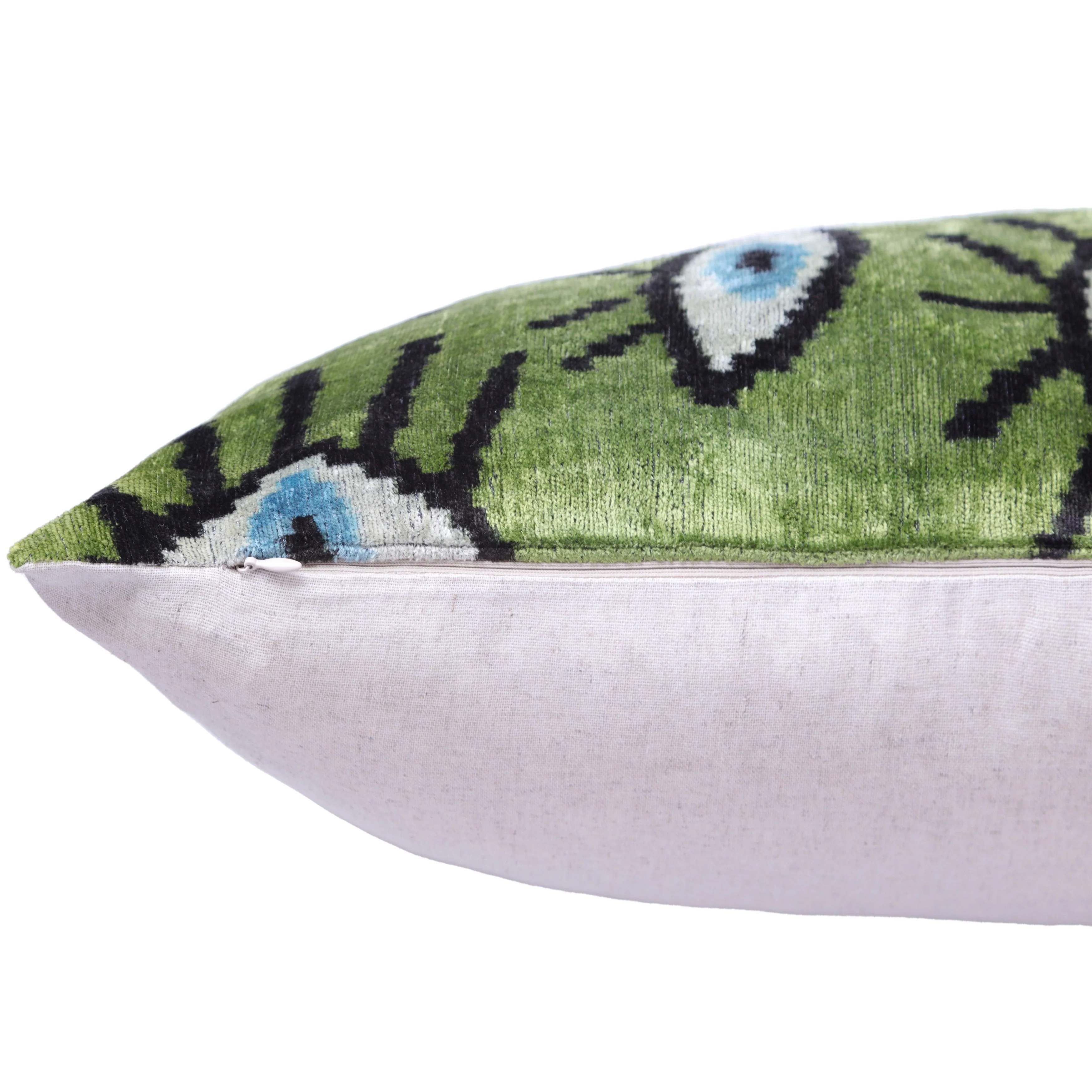 Green Evil Eye Silk Velvet Pillow with insert 16x24 – Handmade in California - Image 6