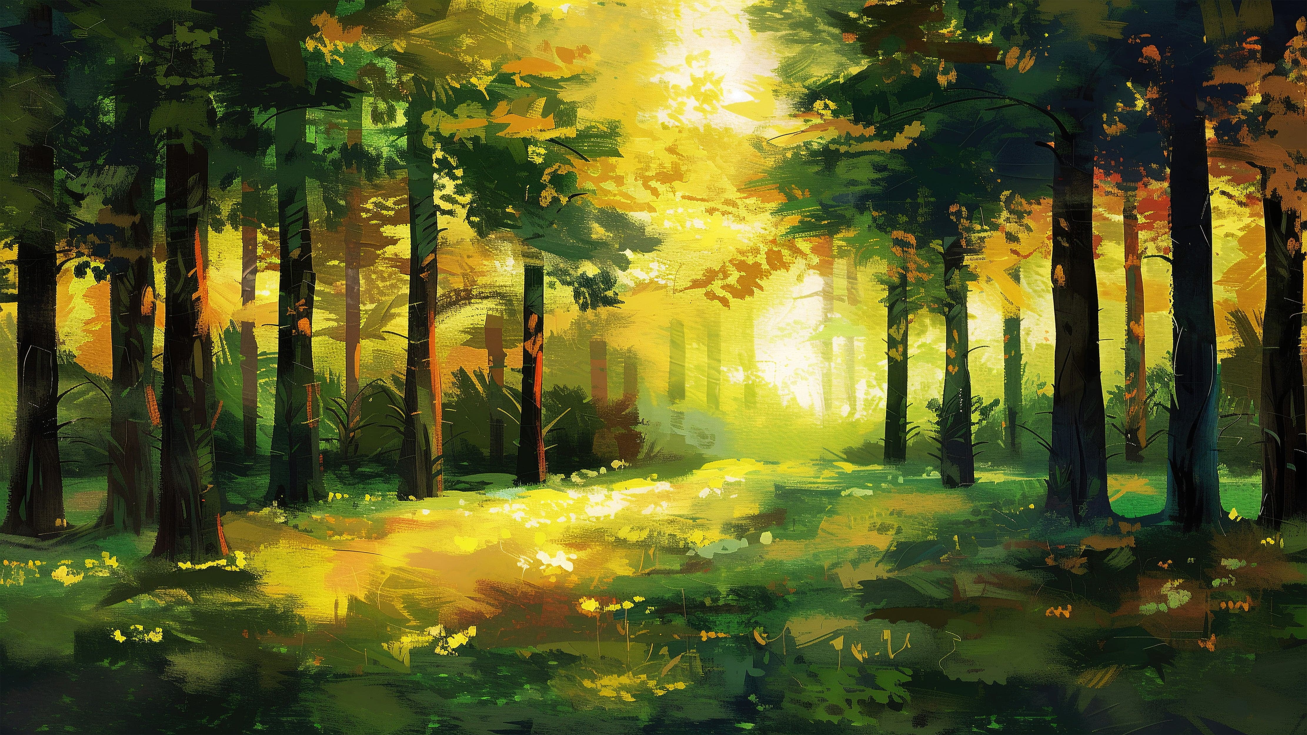 Green Forest Painting Wallpaper Mural. #7018 - Image 2