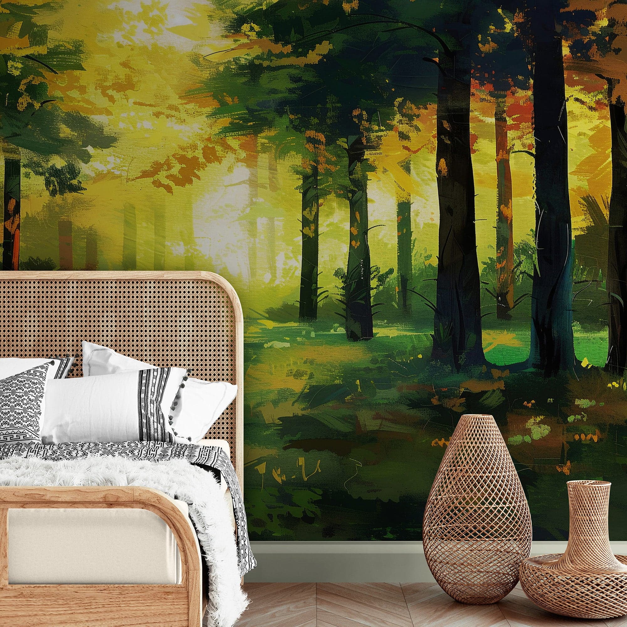 Green Forest Painting Wallpaper Mural. #7018 - Image 4