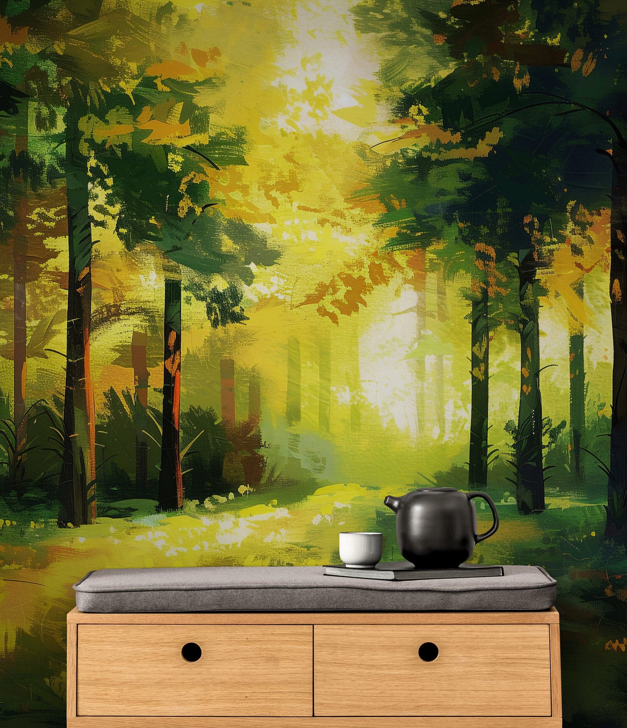 Green Forest Painting Wallpaper Mural. #7018 - Image 5