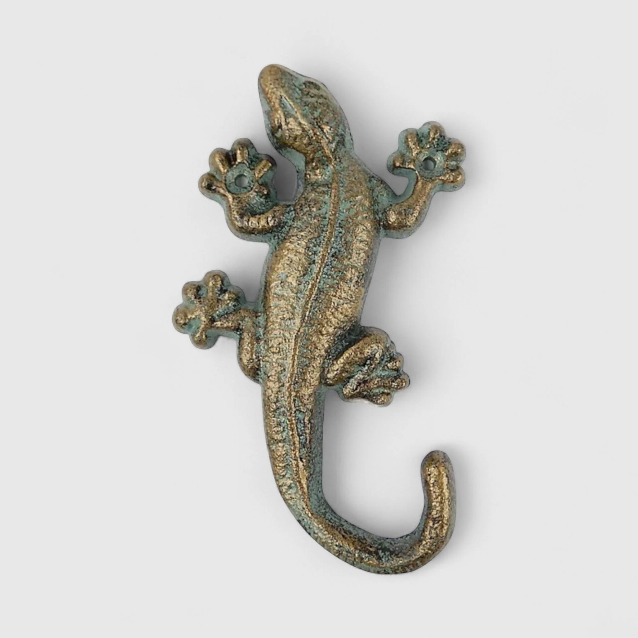 Gecko Wall Hook in Green & Gold, Cast Iron Lizard Coat Hanger - Image 2