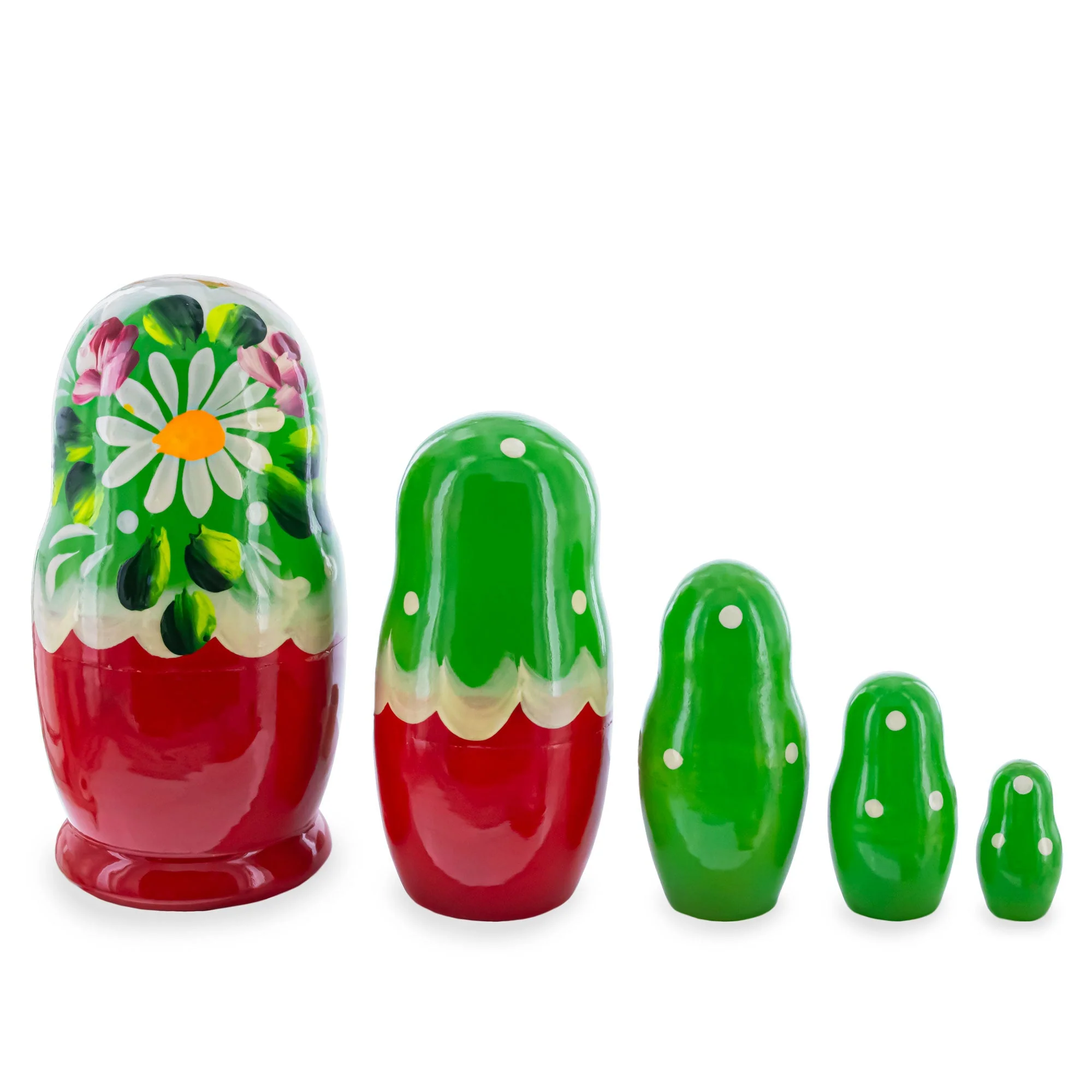 Green Hood with Gold Flowers and Berries Wooden  Nesting Dolls - Image 2