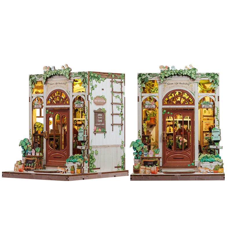 Green Life Bookshop Dollhouse Kit - Miniature Wizardi Roombox Kit with LED Light F07M51-88-CWGC203 - Image 2