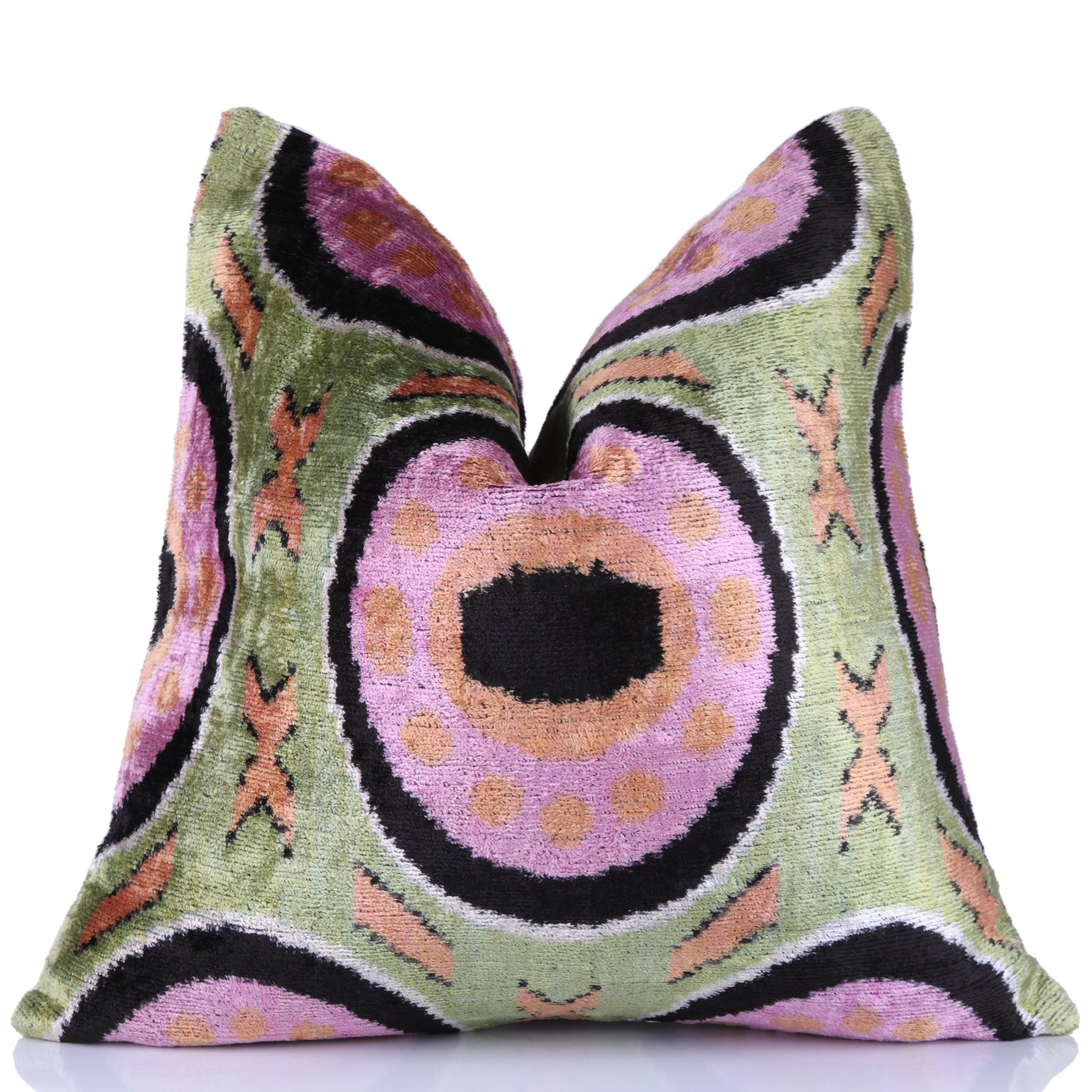 Green Lilac Black Geometric Silk Velvet Pillow – 16x16 Handmade - Image 5