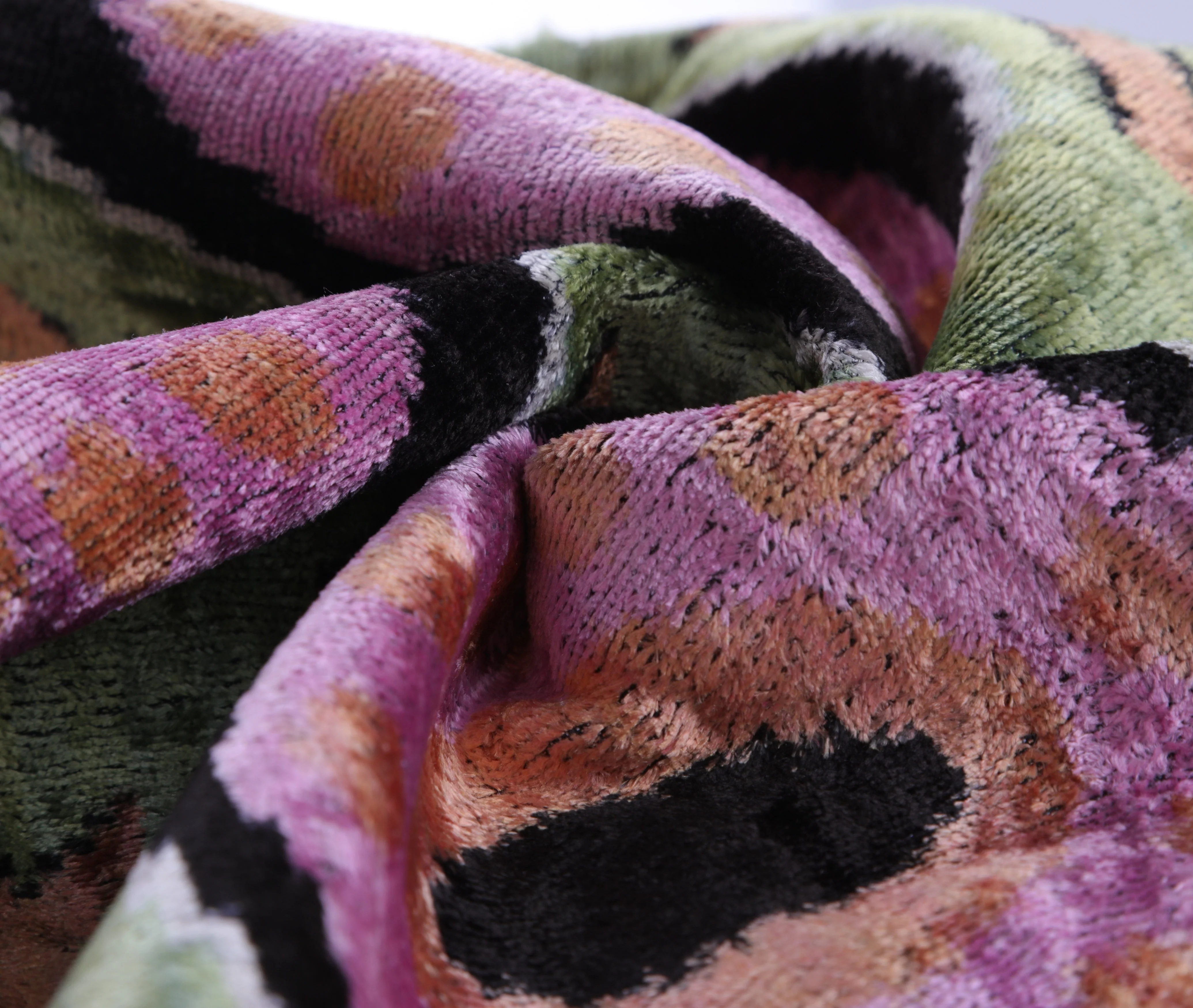 Green Lilac Black Geometric Silk Velvet Pillow – 16x16 Handmade - Image 8
