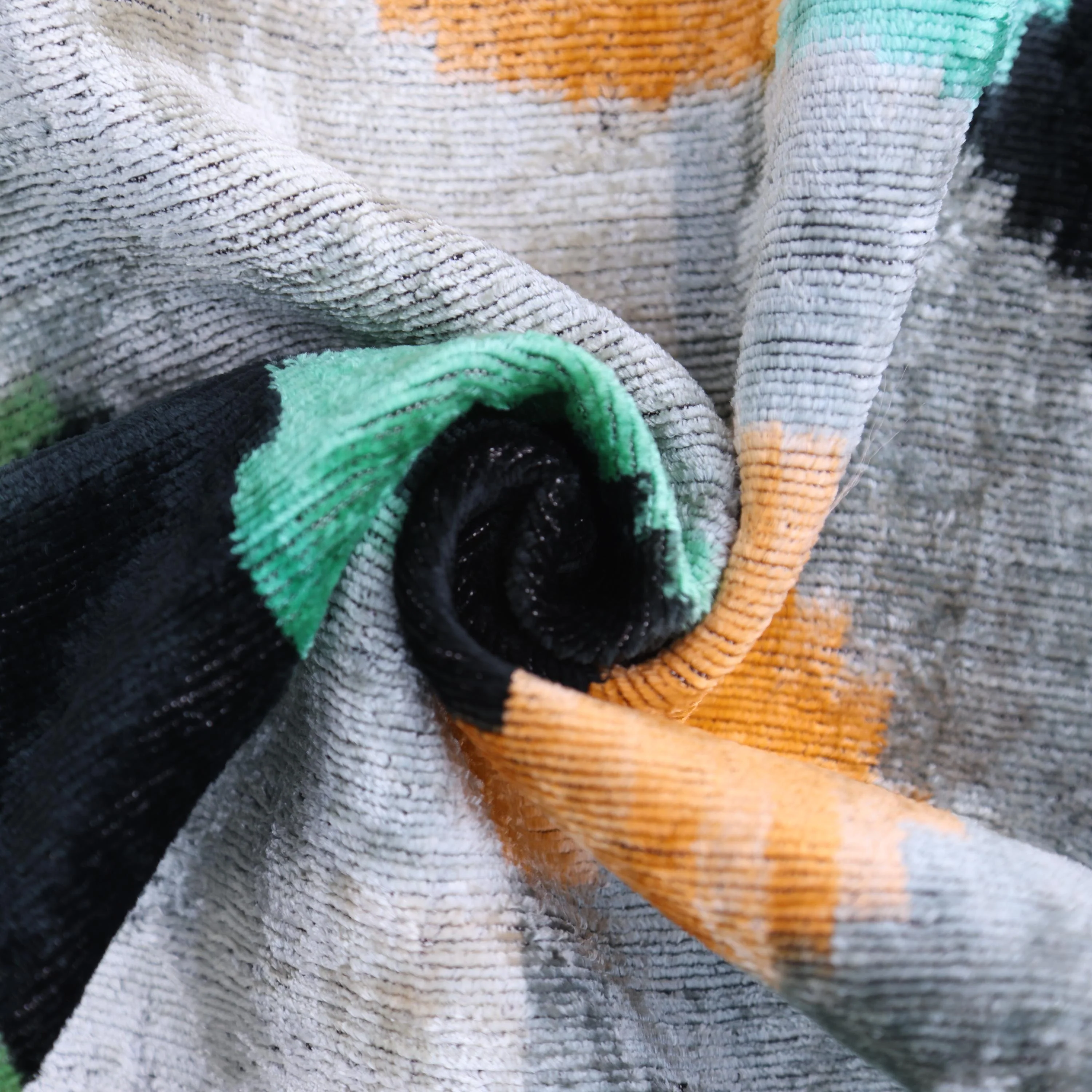 Green Orange Abstract Silk Velvet Lumbar Pillow – 16x24 Handmade Modern Cushion - Image 2