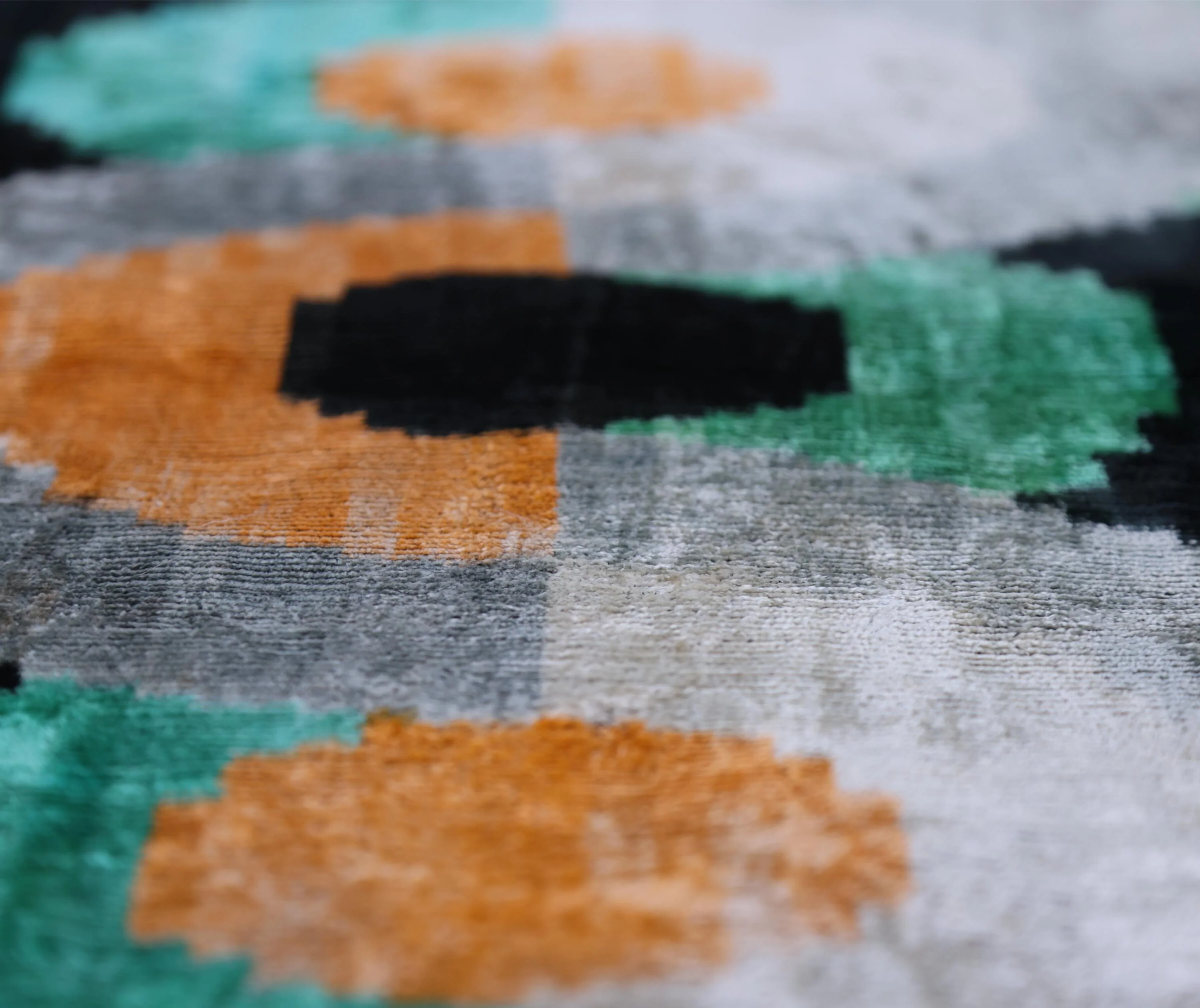 Green Orange Abstract Silk Velvet Lumbar Pillow – 16x24 Handmade Modern Cushion - Image 3
