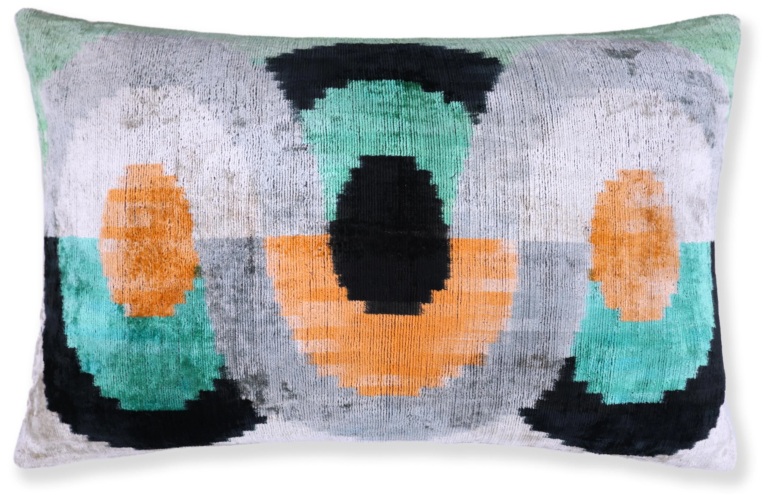 Green Orange Abstract Silk Velvet Lumbar Pillow – 16x24 Handmade Modern Cushion - Image 5