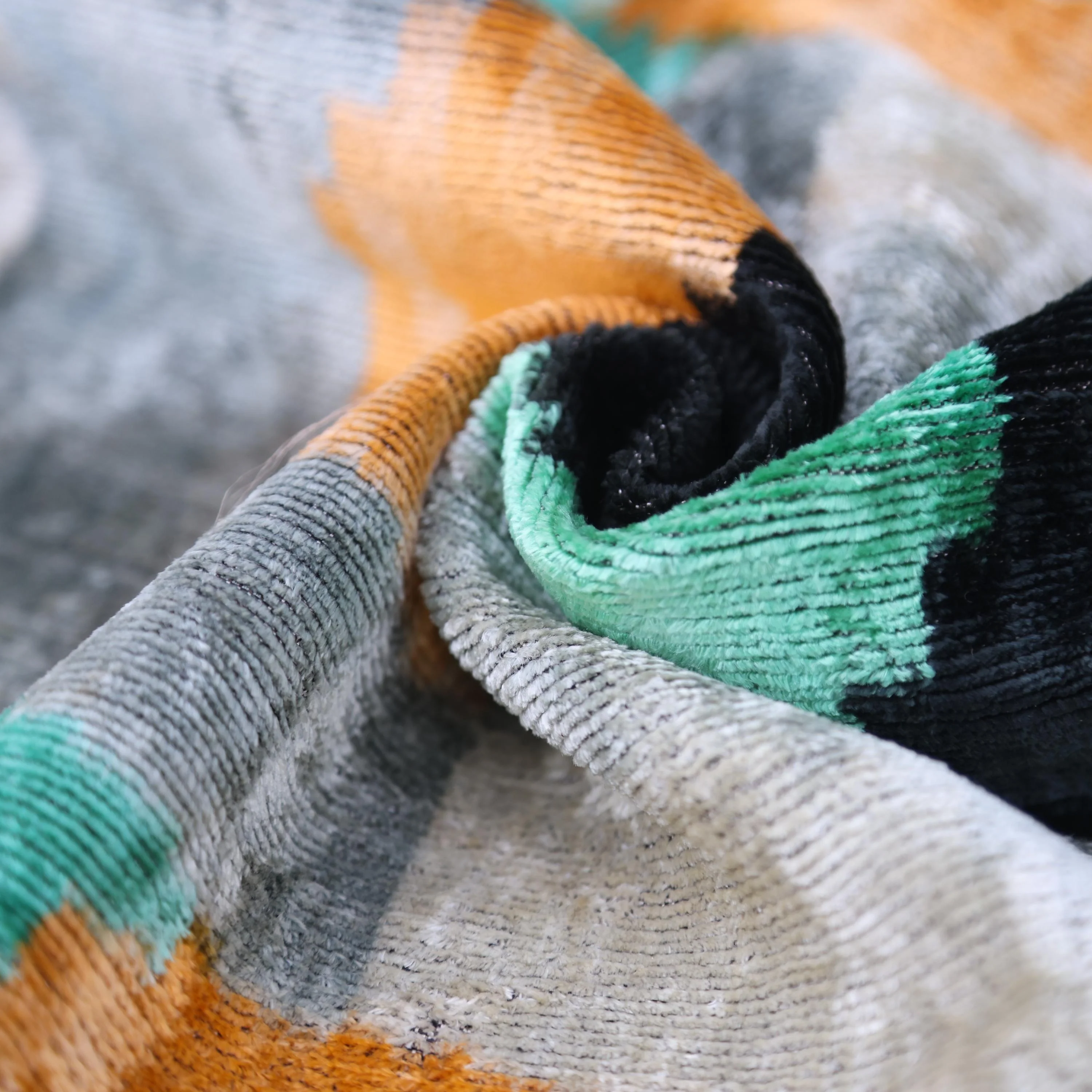 Green Orange Abstract Silk Velvet Lumbar Pillow – 16x24 Handmade Modern Cushion - Image 7