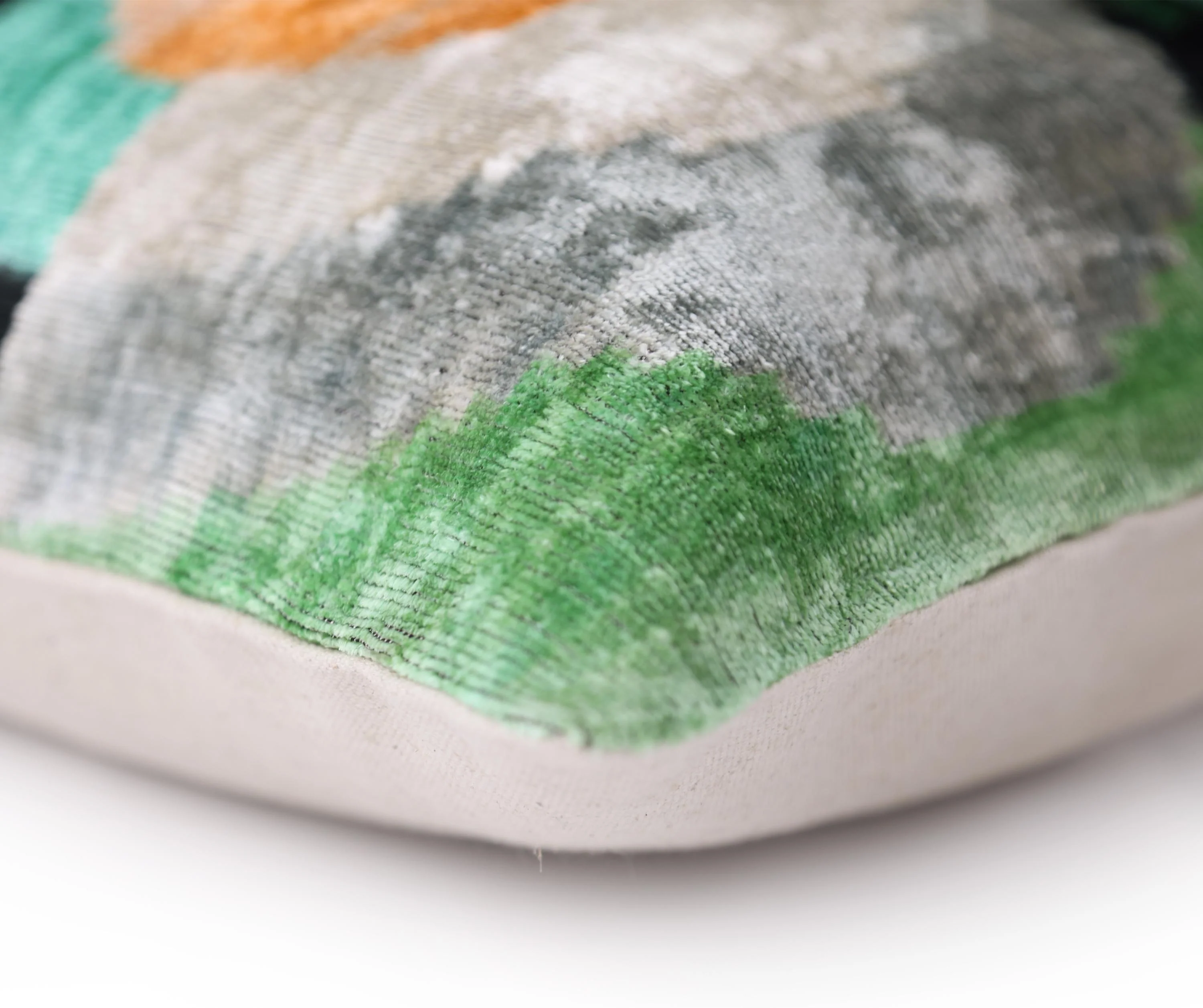 Green Orange Abstract Silk Velvet Lumbar Pillow – 16x24 Handmade Modern Cushion - Image 8