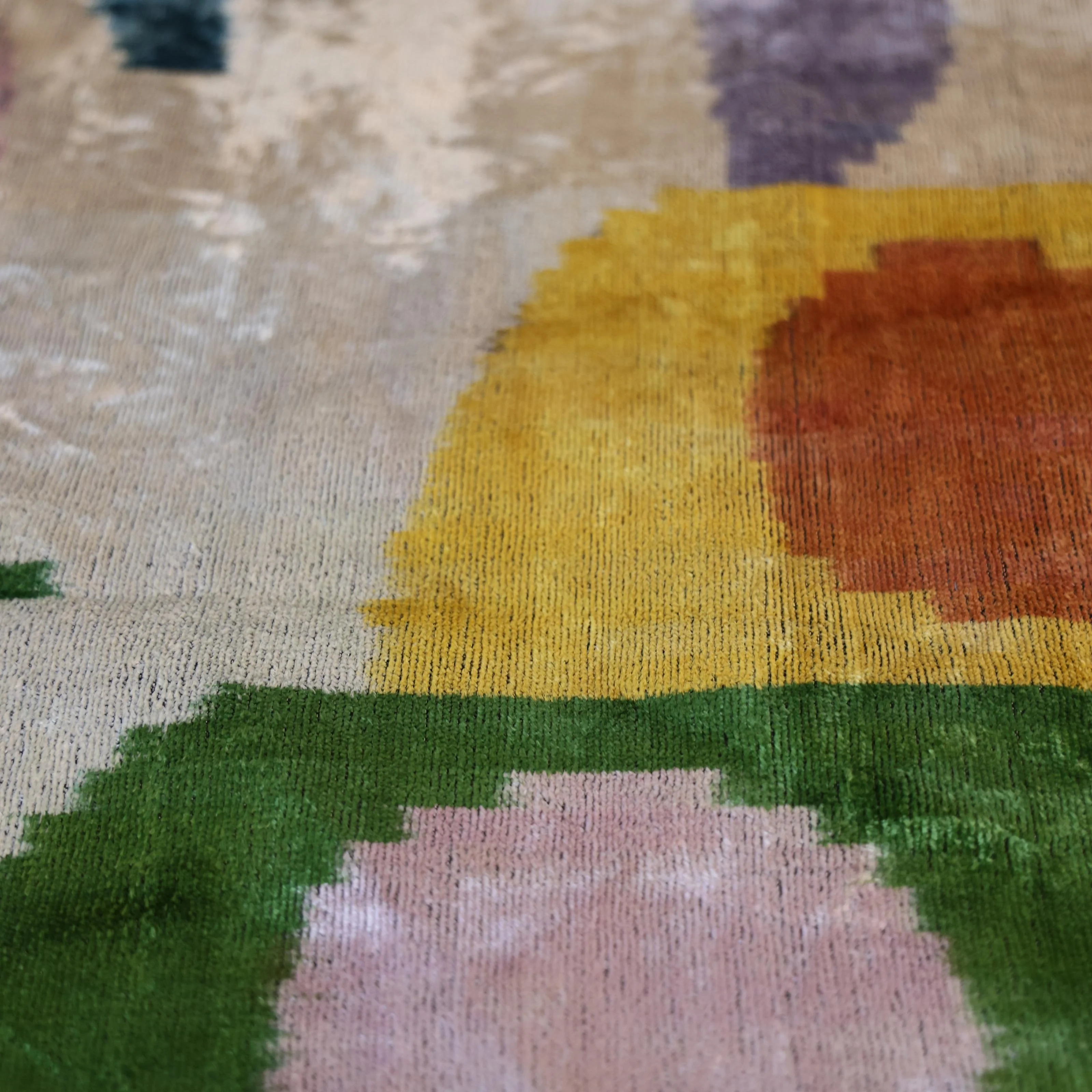 Green Yellow and Lilac Abstract Silk Velvet Pillow 16x24 Handmade Luxury Cushion - Image 3