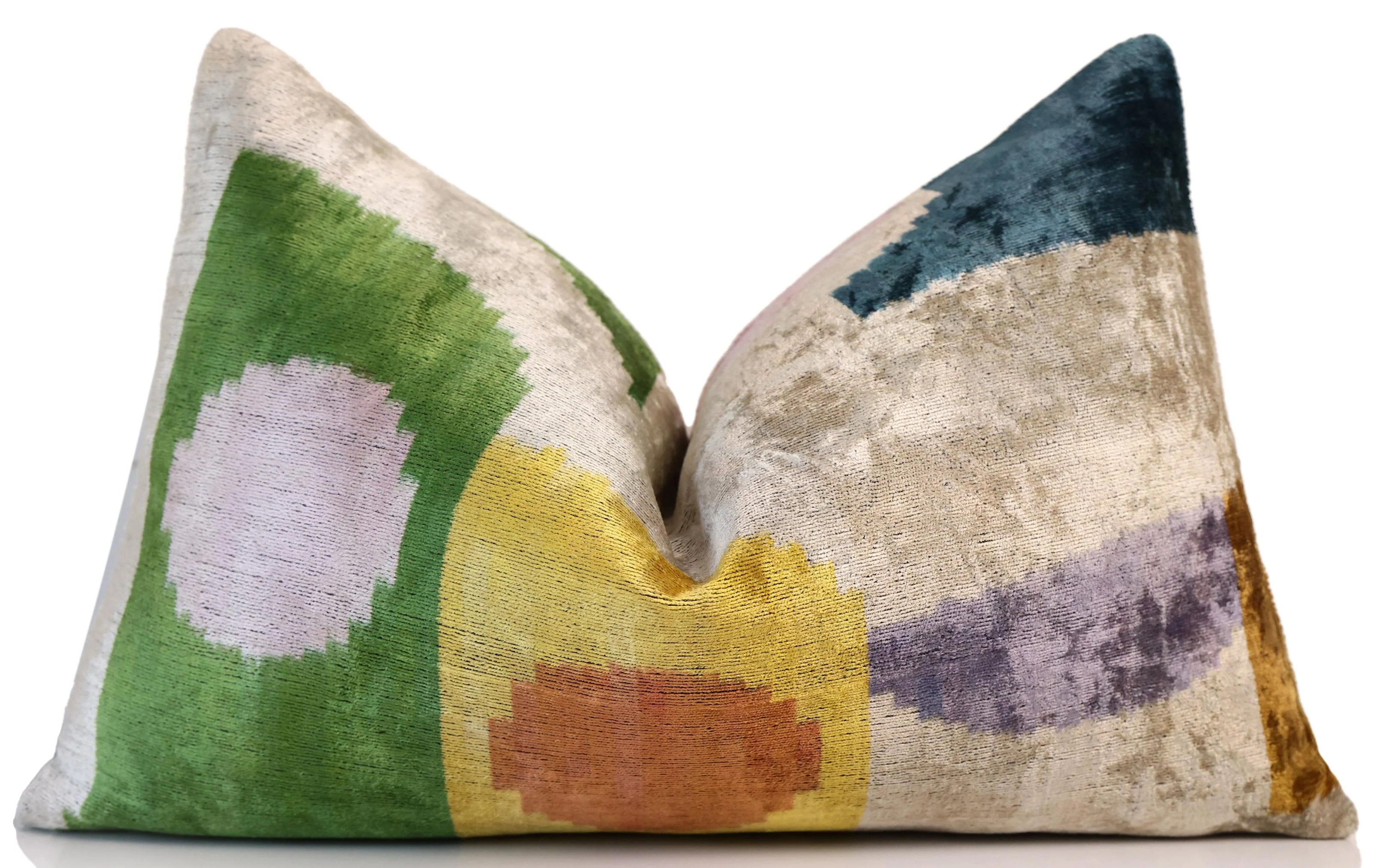Green Yellow and Lilac Abstract Silk Velvet Pillow 16x24 Handmade Luxury Cushion - Image 5
