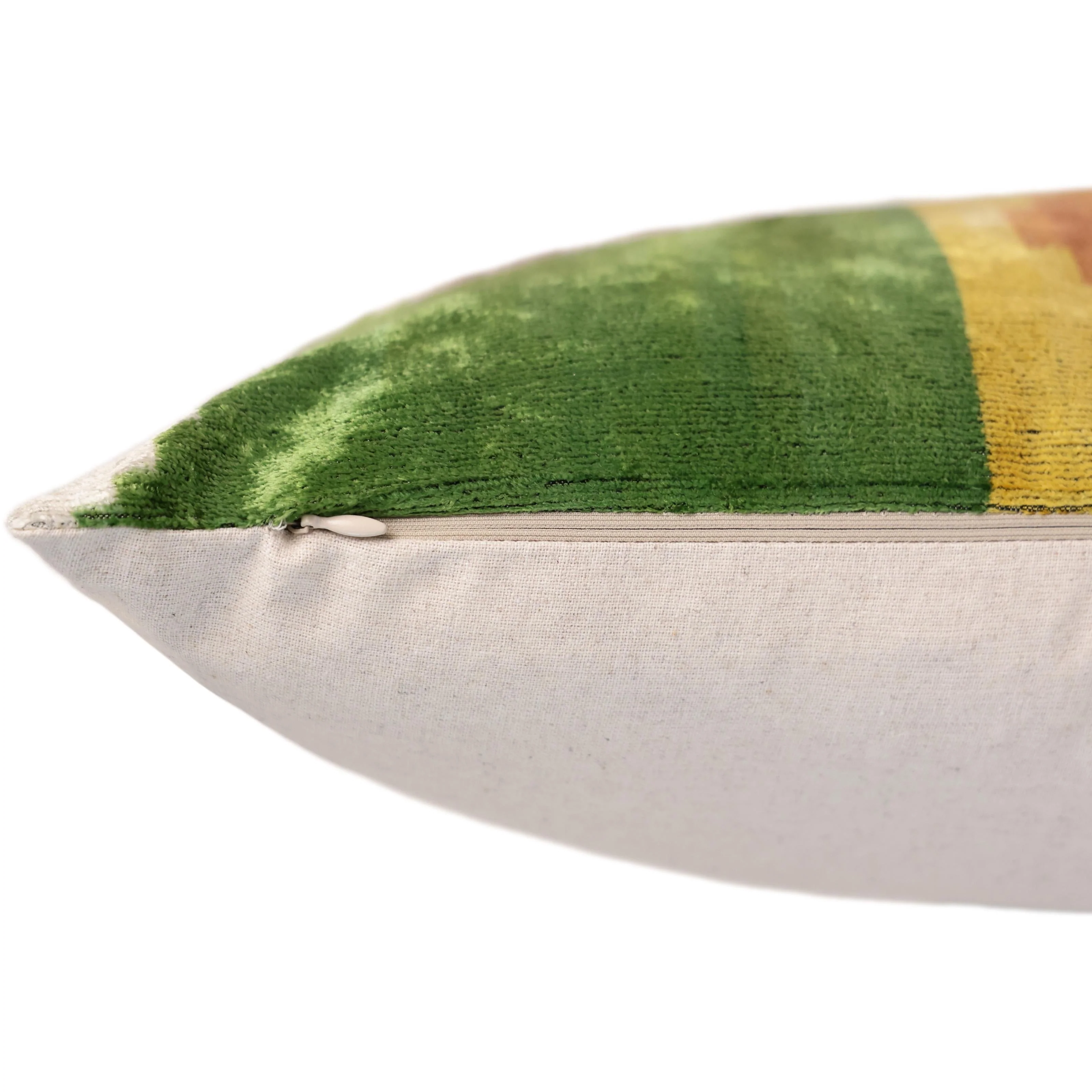 Green Yellow and Lilac Abstract Silk Velvet Pillow 16x24 Handmade Luxury Cushion - Image 6