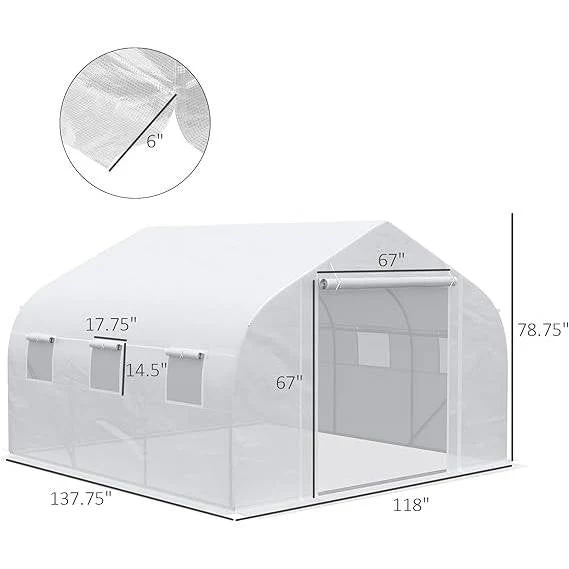 Greenhouse w/ White PE Cover and Heavy Duty Steel Frame 11.5' x 10' x 6.5' - Image 4
