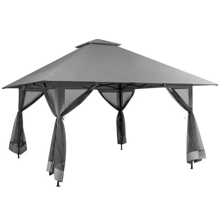 Grey 13 x 13 Ft Pop-Up Gazebo Outdoor Canopy w/ Mesh Mosquito Netting Sidewalls - Image 2