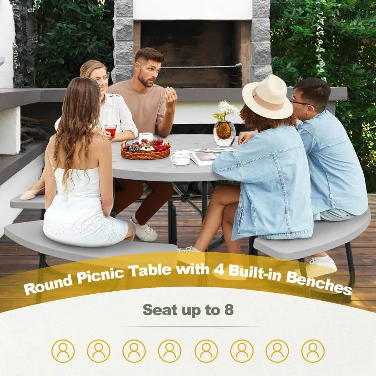 Grey All Weather 8 Seater Picnic Table Umbrella Hole - Image 2