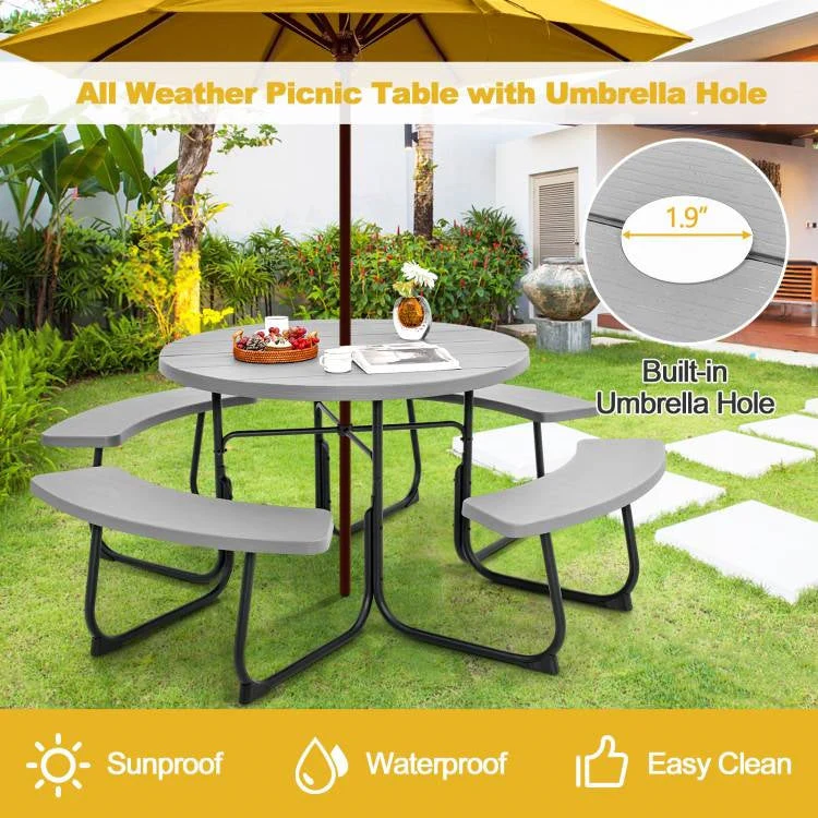Grey All Weather 8 Seater Picnic Table Umbrella Hole - Image 3