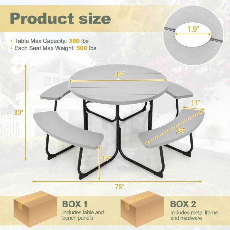 Grey All Weather 8 Seater Picnic Table Umbrella Hole - Image 4