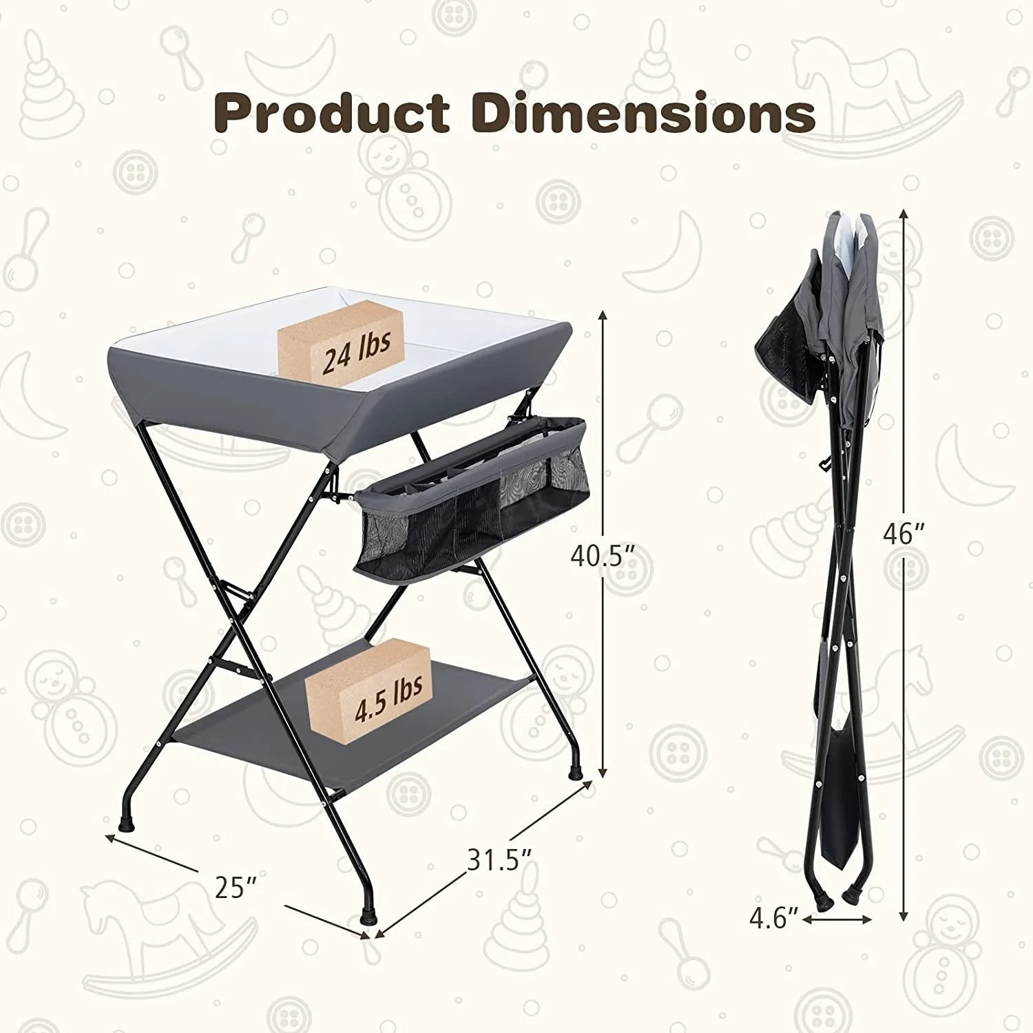 Grey Folding  Wide Nursery Diaper Baby  Changing Table - Image 3