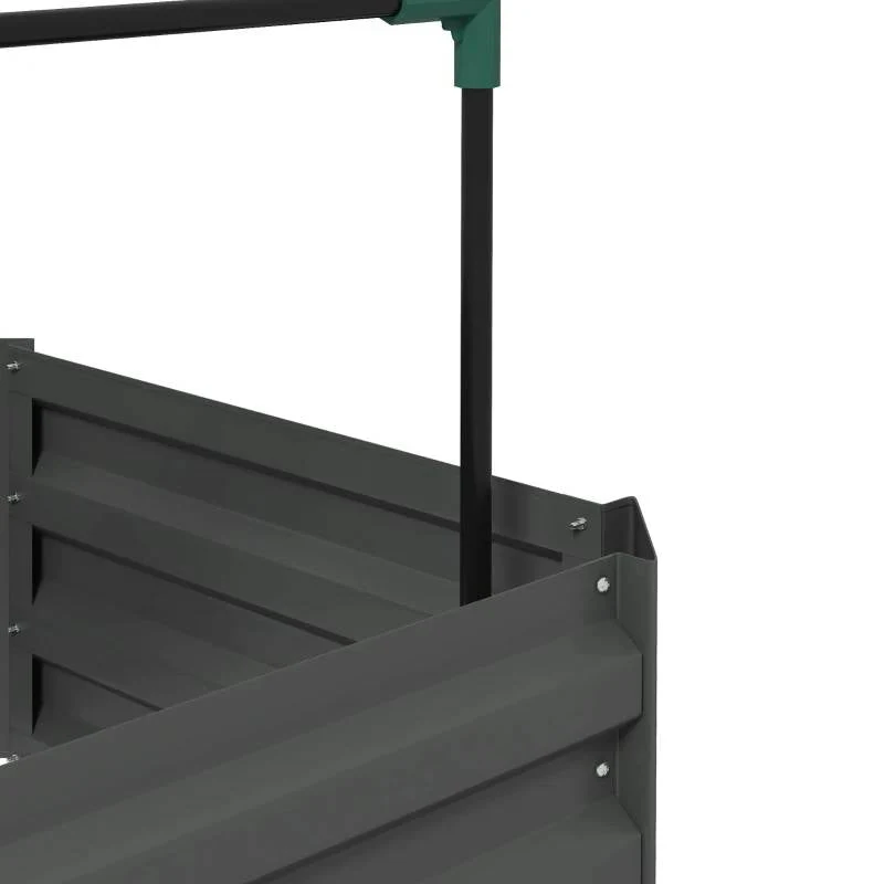 Grey Galvanized Open Bottom Raised Garden Bed Planter with Tomato Cage Trellis - Image 2