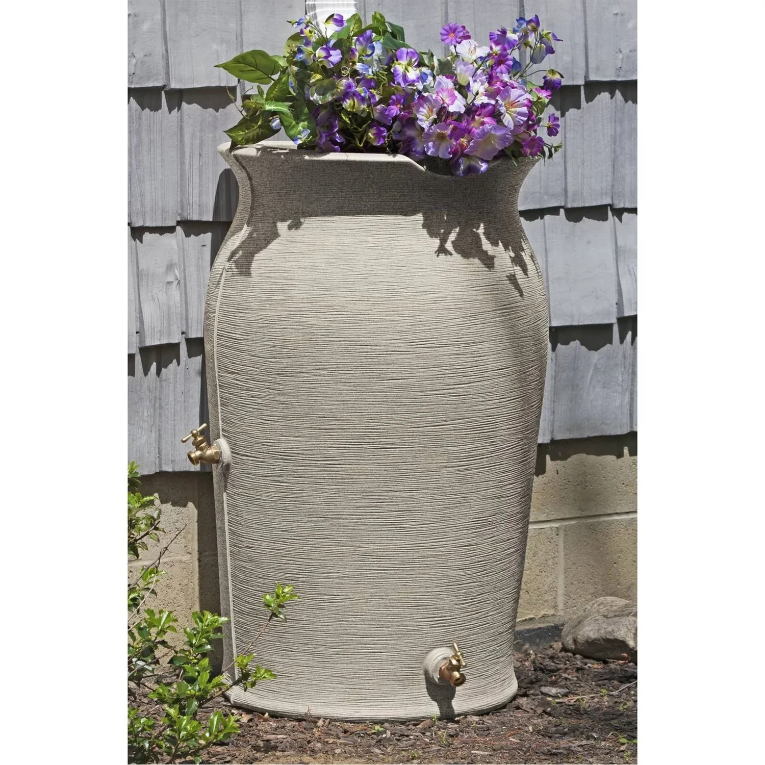 Grey SandStone 50-Gallon Plastic Urn Rain Barrel with Planter Top - Image 5