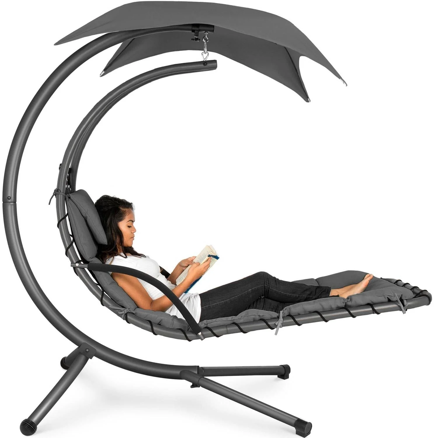 Grey Single Person Sturdy Modern Chaise Lounger Hammock Chair Porch Swing - Image 2