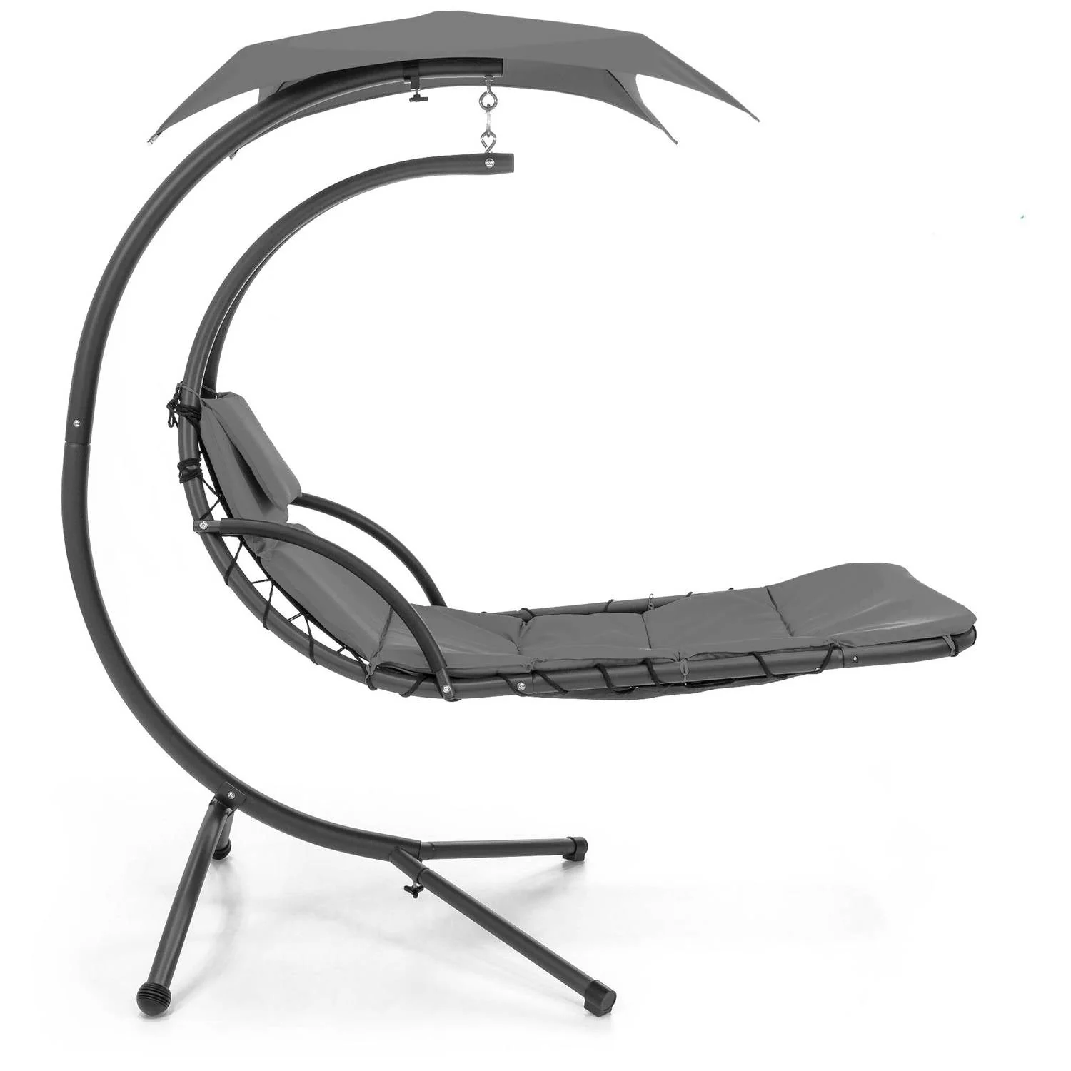 Grey Single Person Sturdy Modern Chaise Lounger Hammock Chair Porch Swing - Image 3