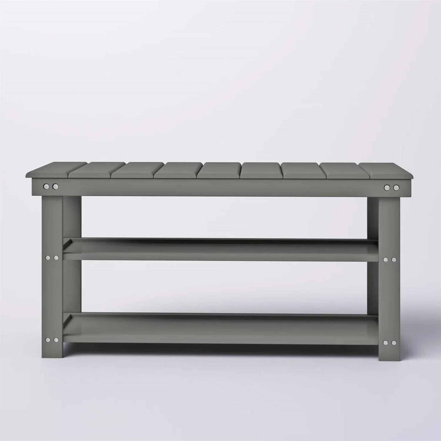 Grey Wood 2-Shelf Shoe Rack Storage Bench For Entryway or Closet - Image 3