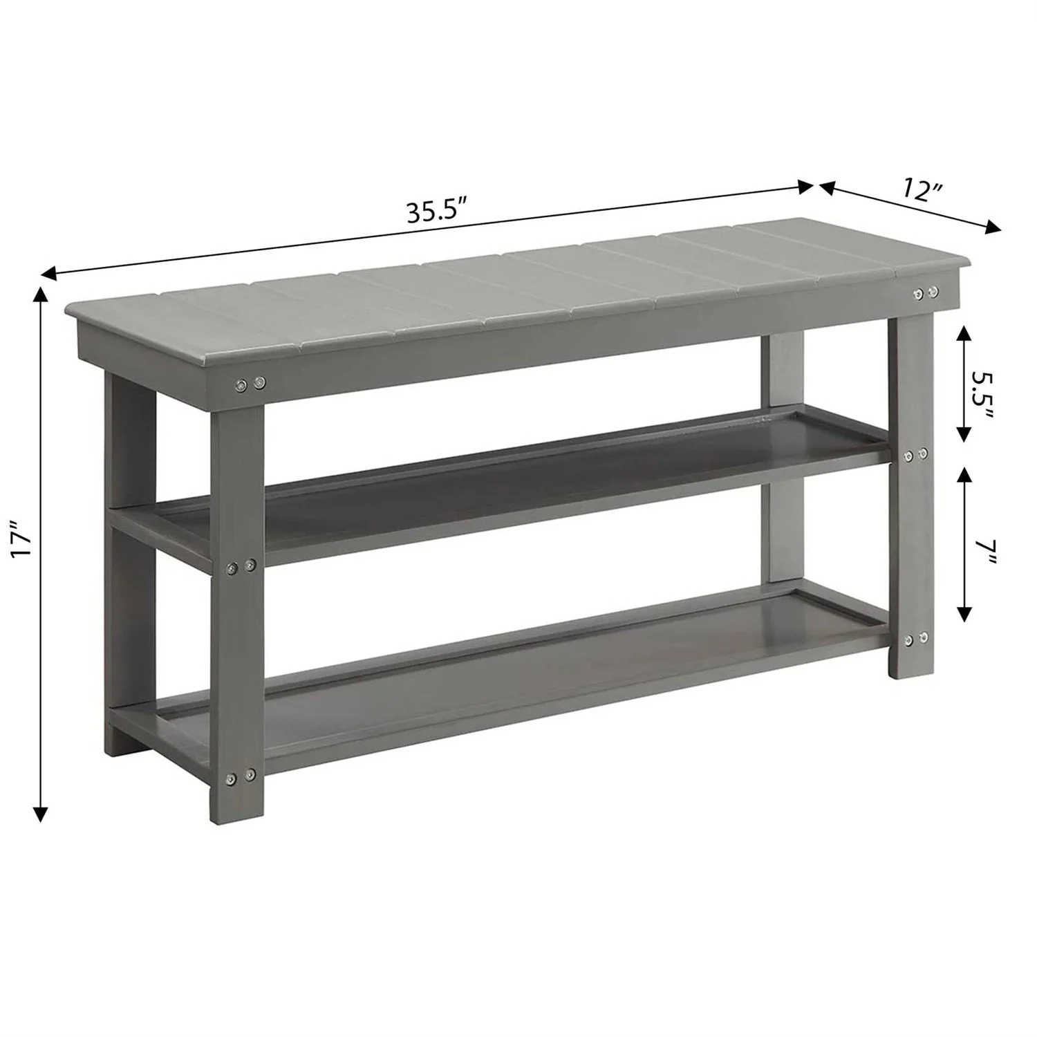 Grey Wood 2-Shelf Shoe Rack Storage Bench For Entryway or Closet - Image 5