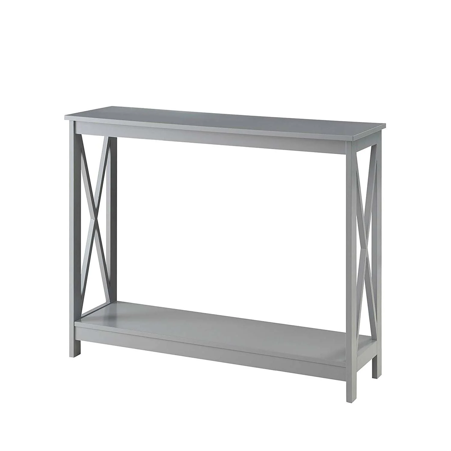 Grey Wood Console Sofa Table with Bottom Storage Shelf - Image 2