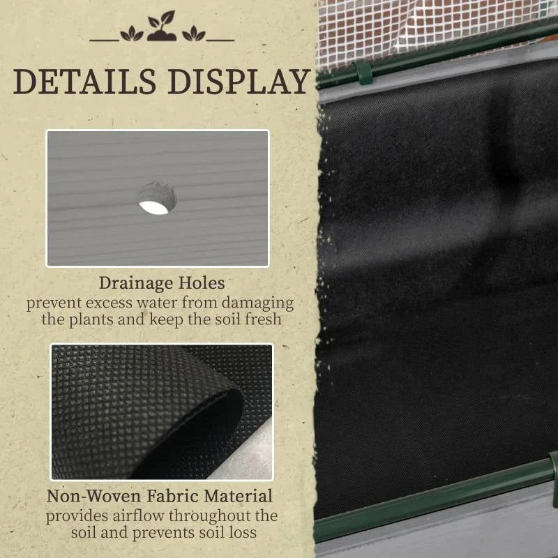 Grey Wood Elevated Raised Garden Bed Planter with Greenhouse Cover - Image 4