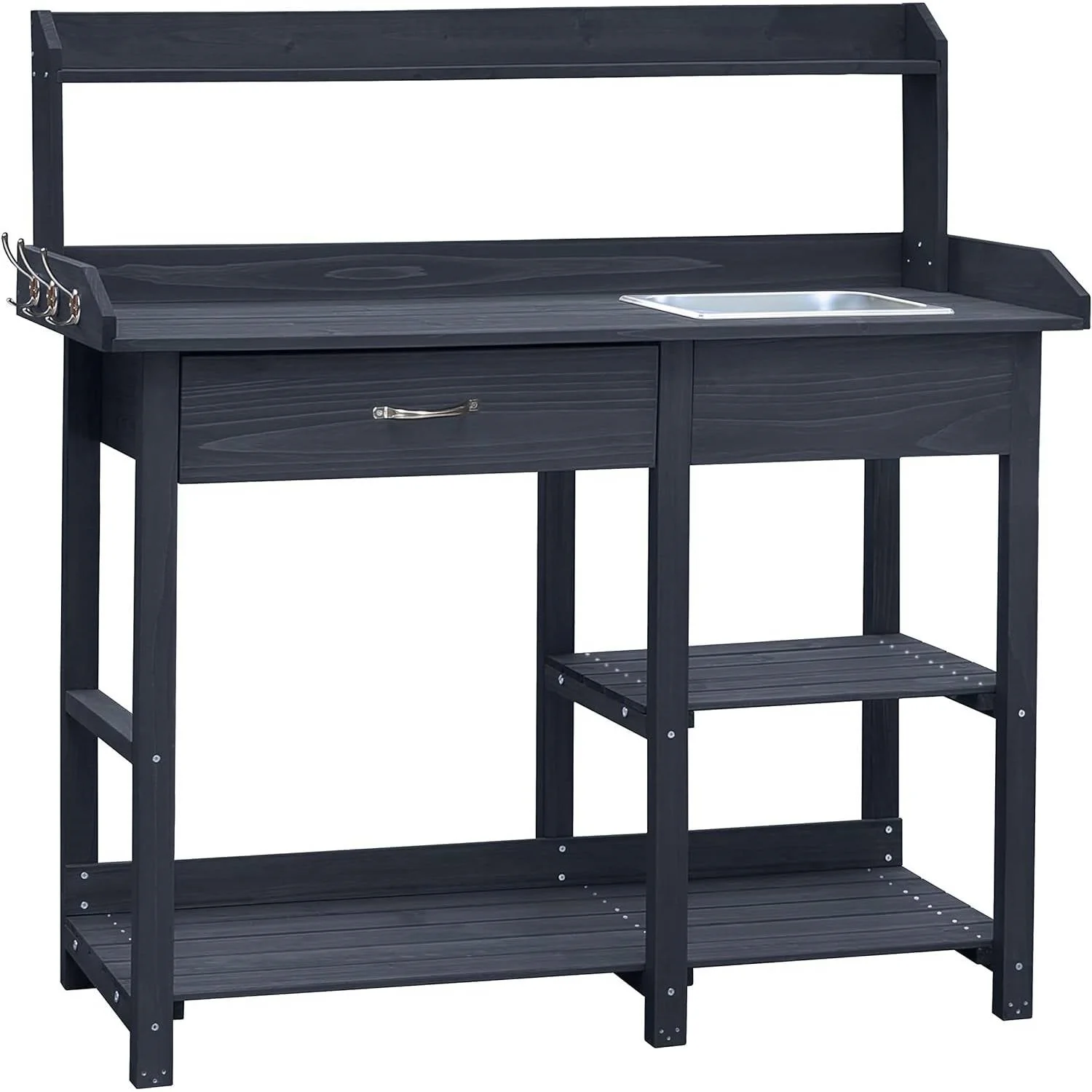 Grey Wood Outdoor Garden Potting Bench Storage Shelf with Removeable Sink - Image 3