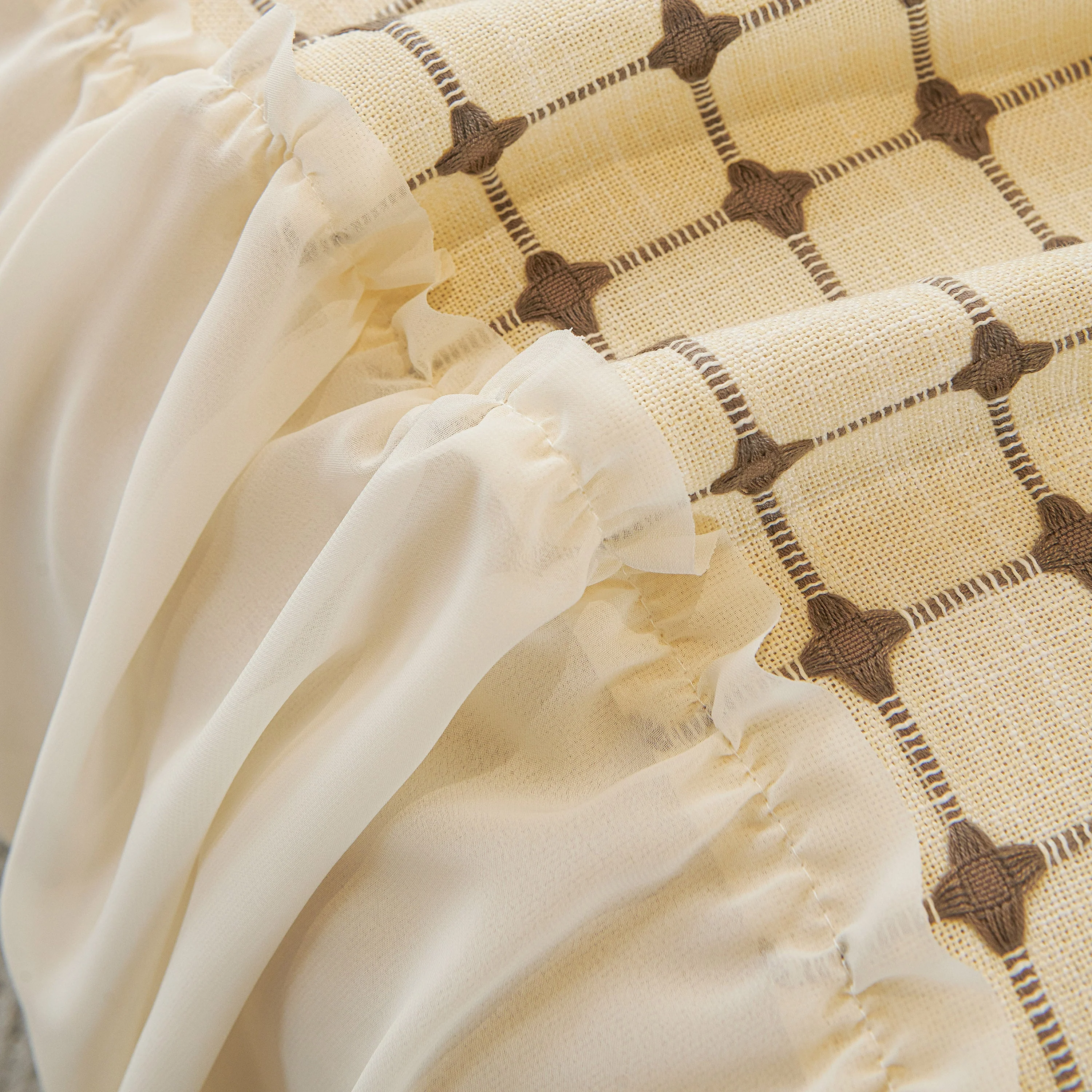 Grid Textured Sofa Cover with Sheer Ruffle Skirt, Pet-Friendly Sofa Throw Slipcover - Image 22