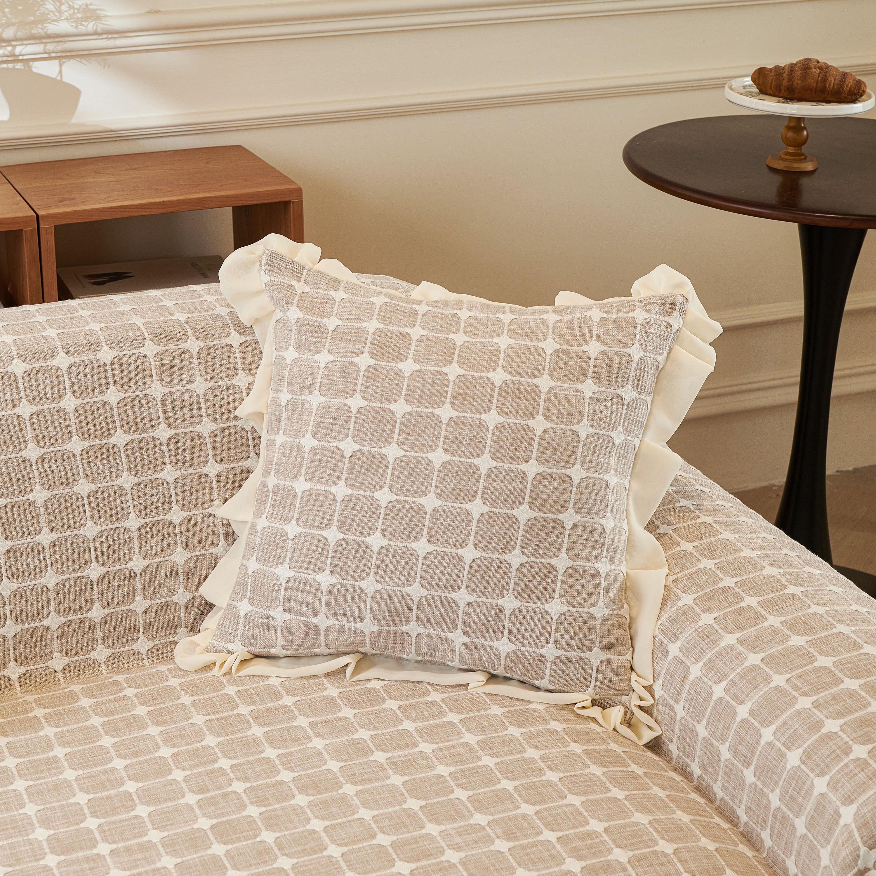 Grid Textured Sofa Cover with Sheer Ruffle Skirt, Pet-Friendly Sofa Throw Slipcover - Image 46