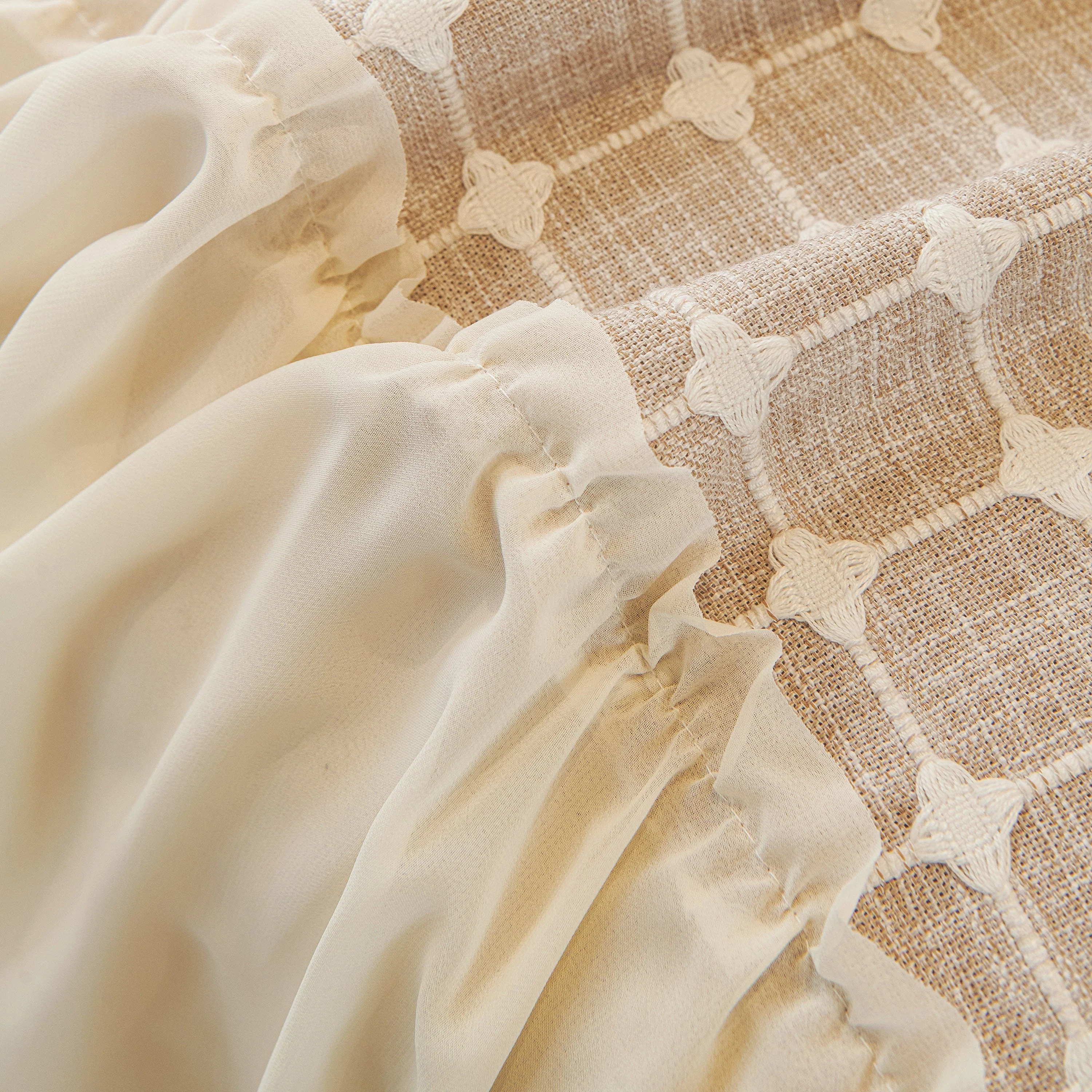 Grid Textured Sofa Cover with Sheer Ruffle Skirt, Pet-Friendly Sofa Throw Slipcover - Image 51