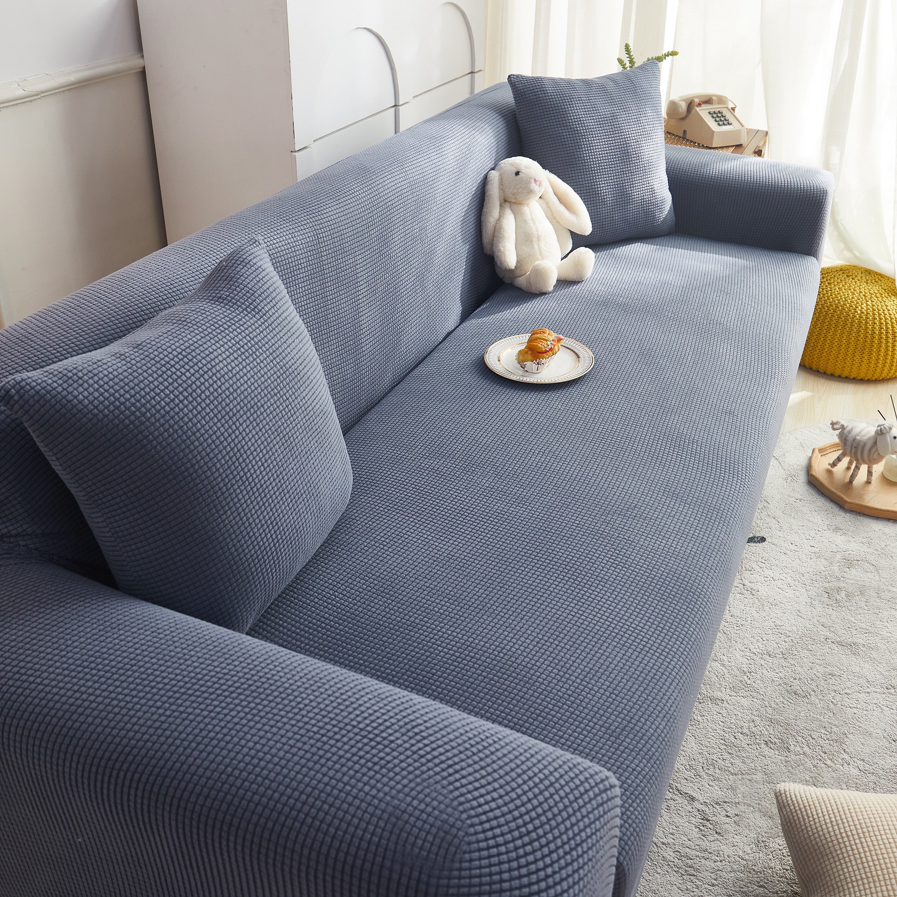 Grid Textured Stretch Sofa Cover, Soft Elastic Slipcover for Couch Protection - Image 100