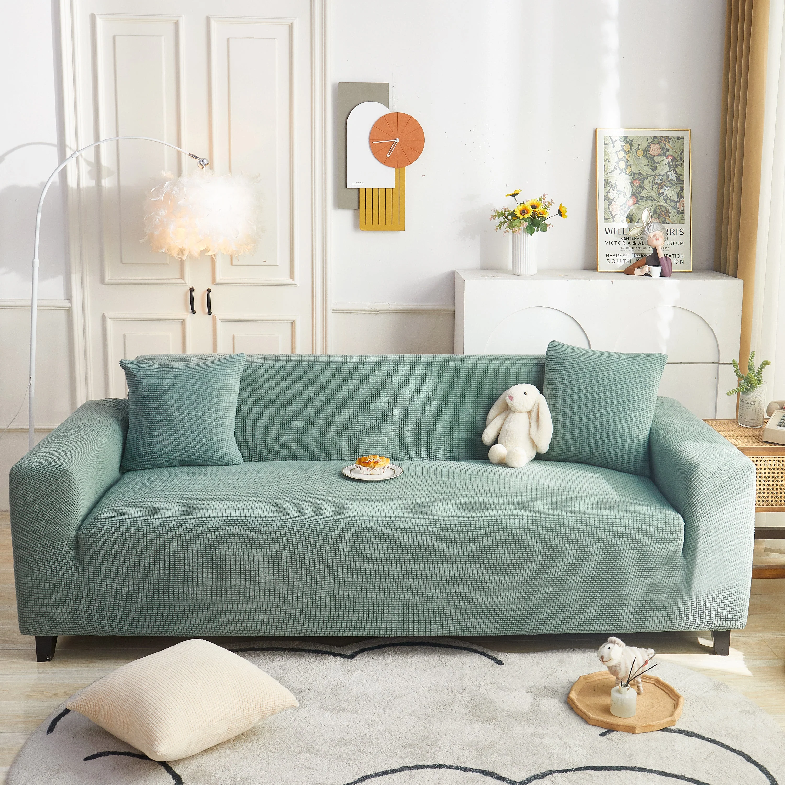 Grid Textured Stretch Sofa Cover, Soft Elastic Slipcover for Couch Protection - Image 102