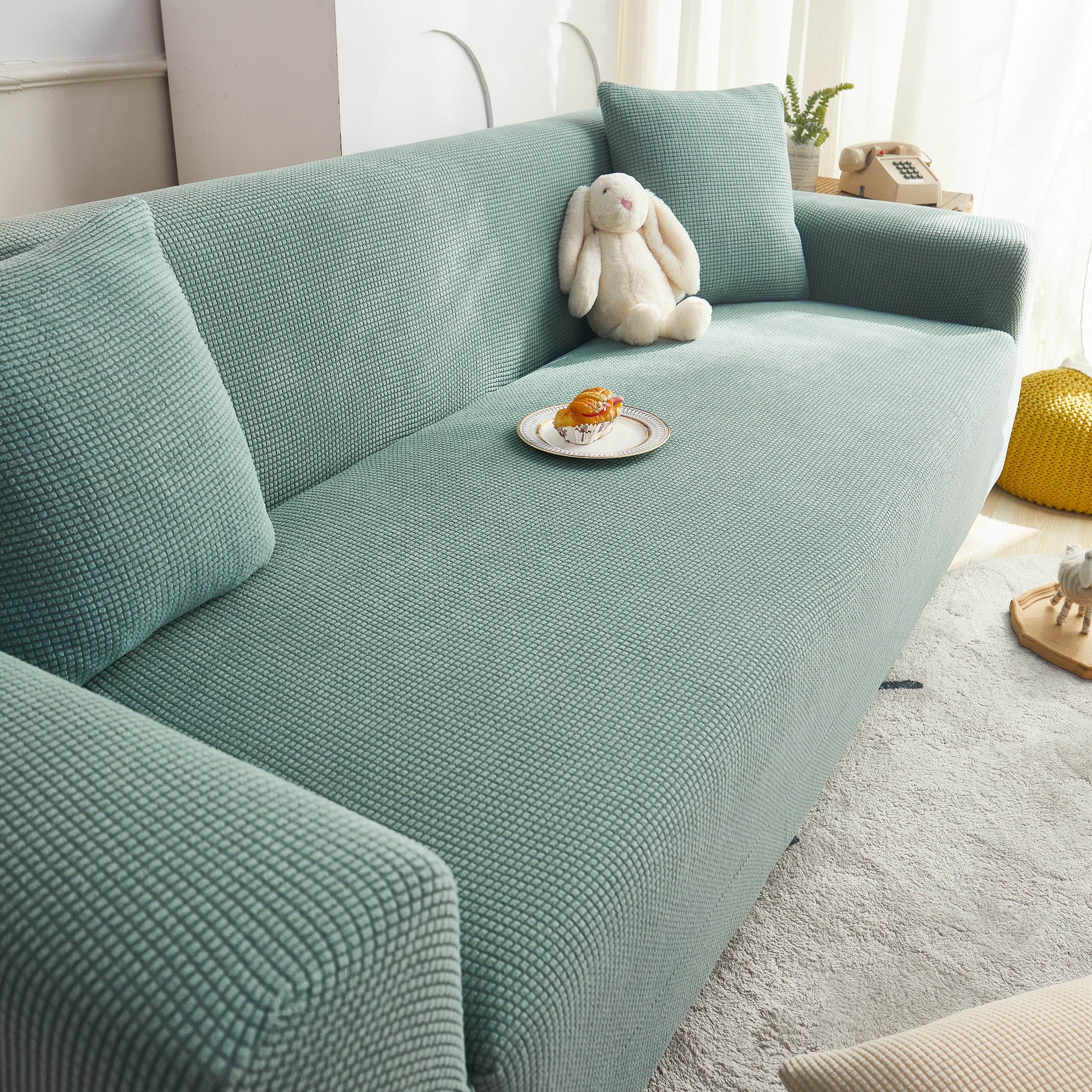 Grid Textured Stretch Sofa Cover, Soft Elastic Slipcover for Couch Protection - Image 108