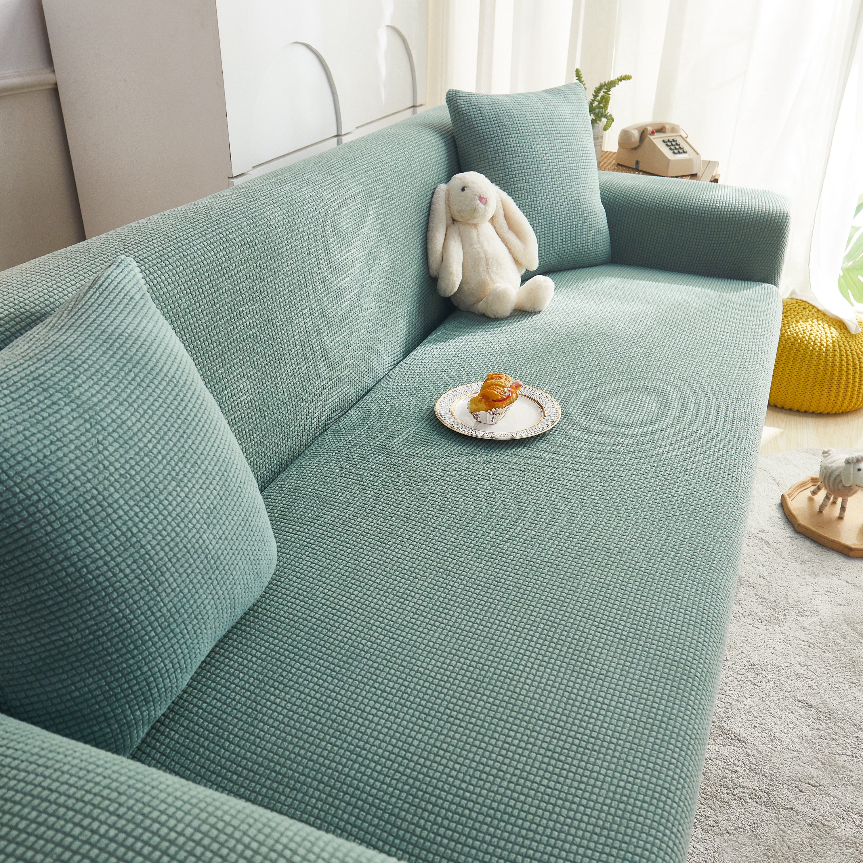 Grid Textured Stretch Sofa Cover, Soft Elastic Slipcover for Couch Protection - Image 109