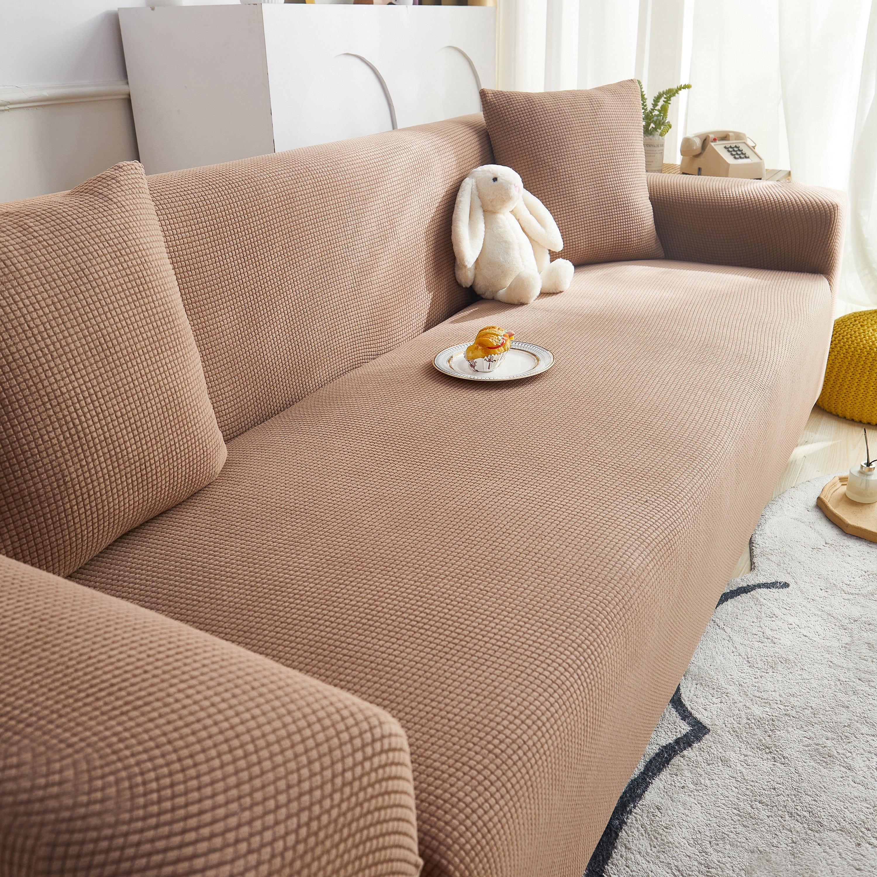 Grid Textured Stretch Sofa Cover, Soft Elastic Slipcover for Couch Protection - Image 11