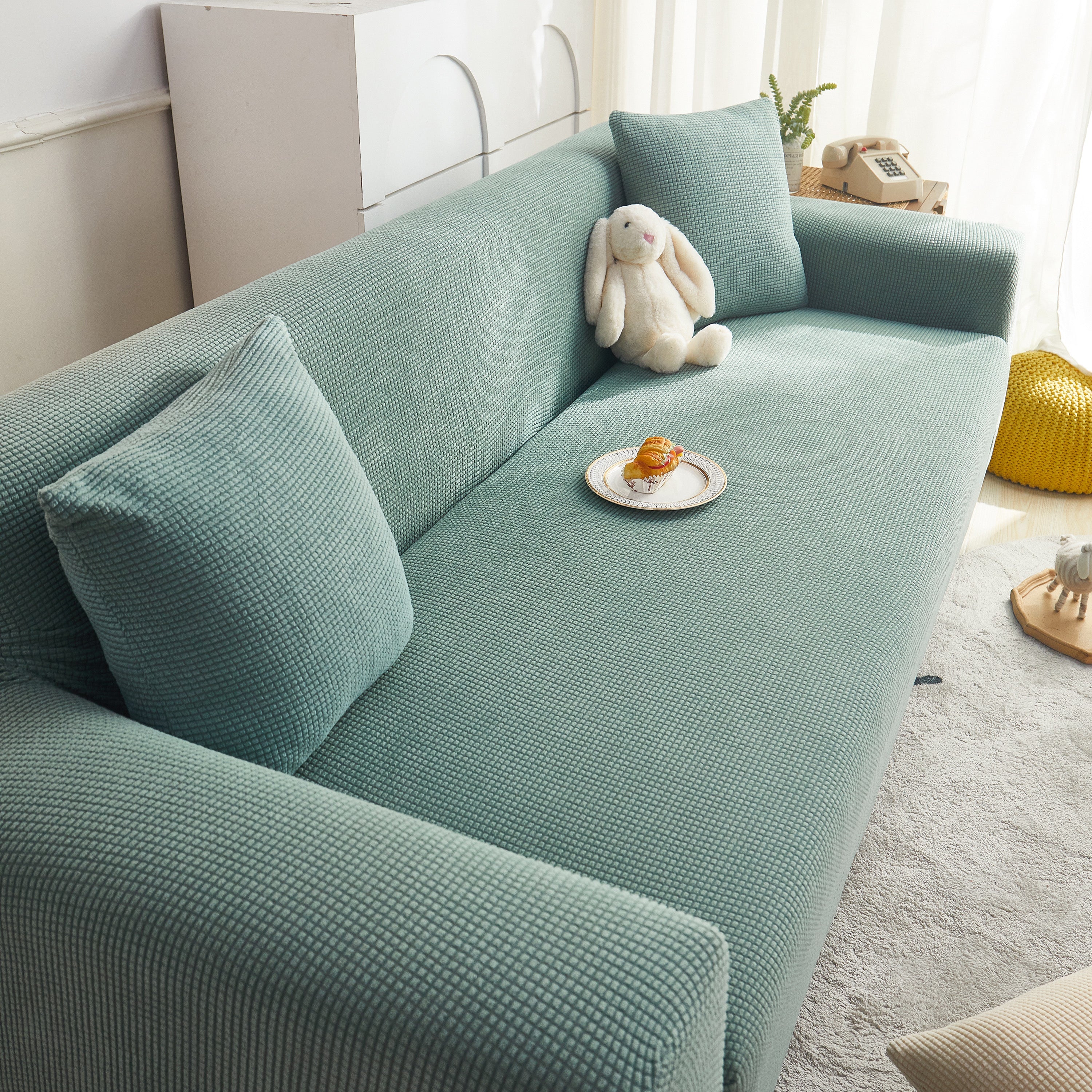 Grid Textured Stretch Sofa Cover, Soft Elastic Slipcover for Couch Protection - Image 110