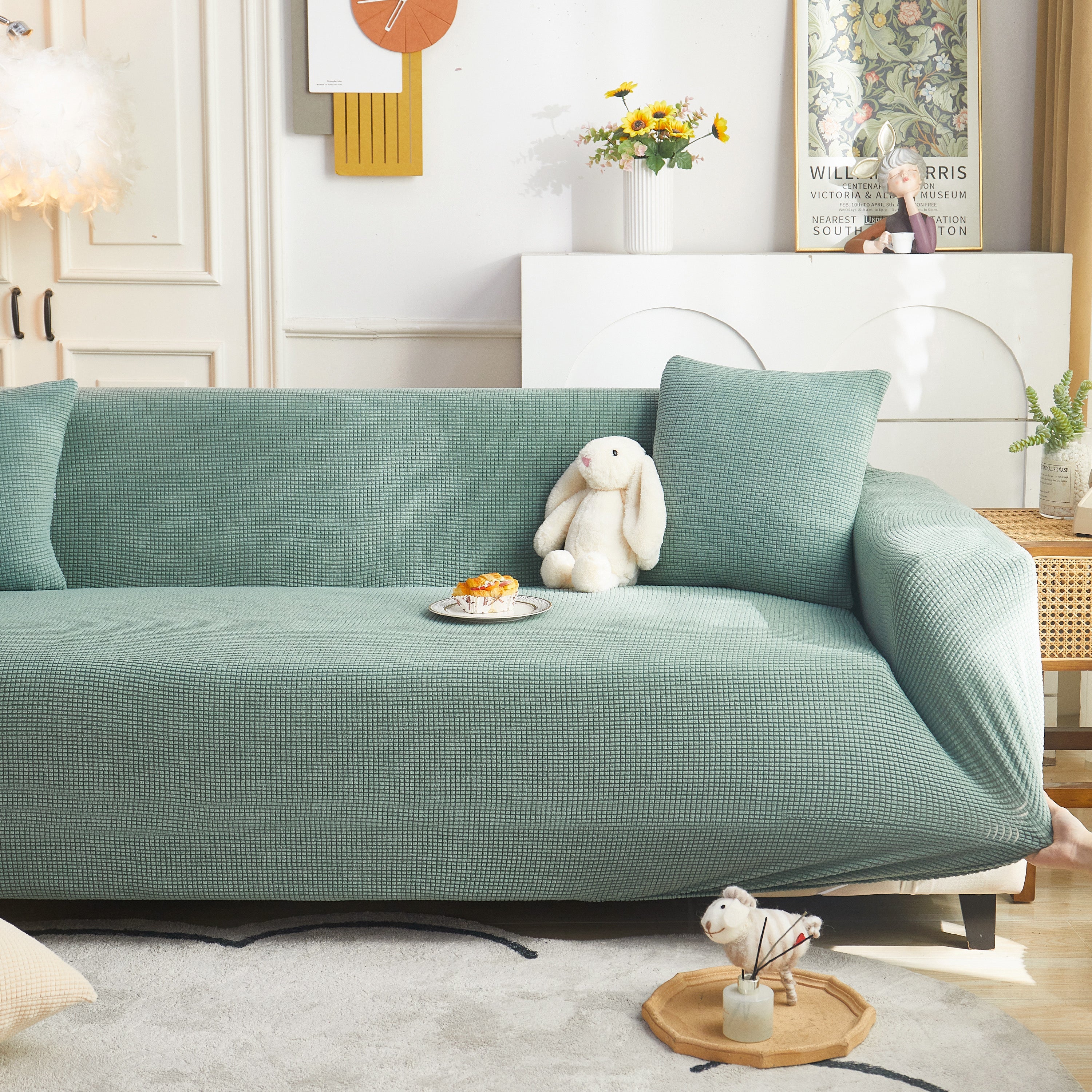 Grid Textured Stretch Sofa Cover, Soft Elastic Slipcover for Couch Protection - Image 111