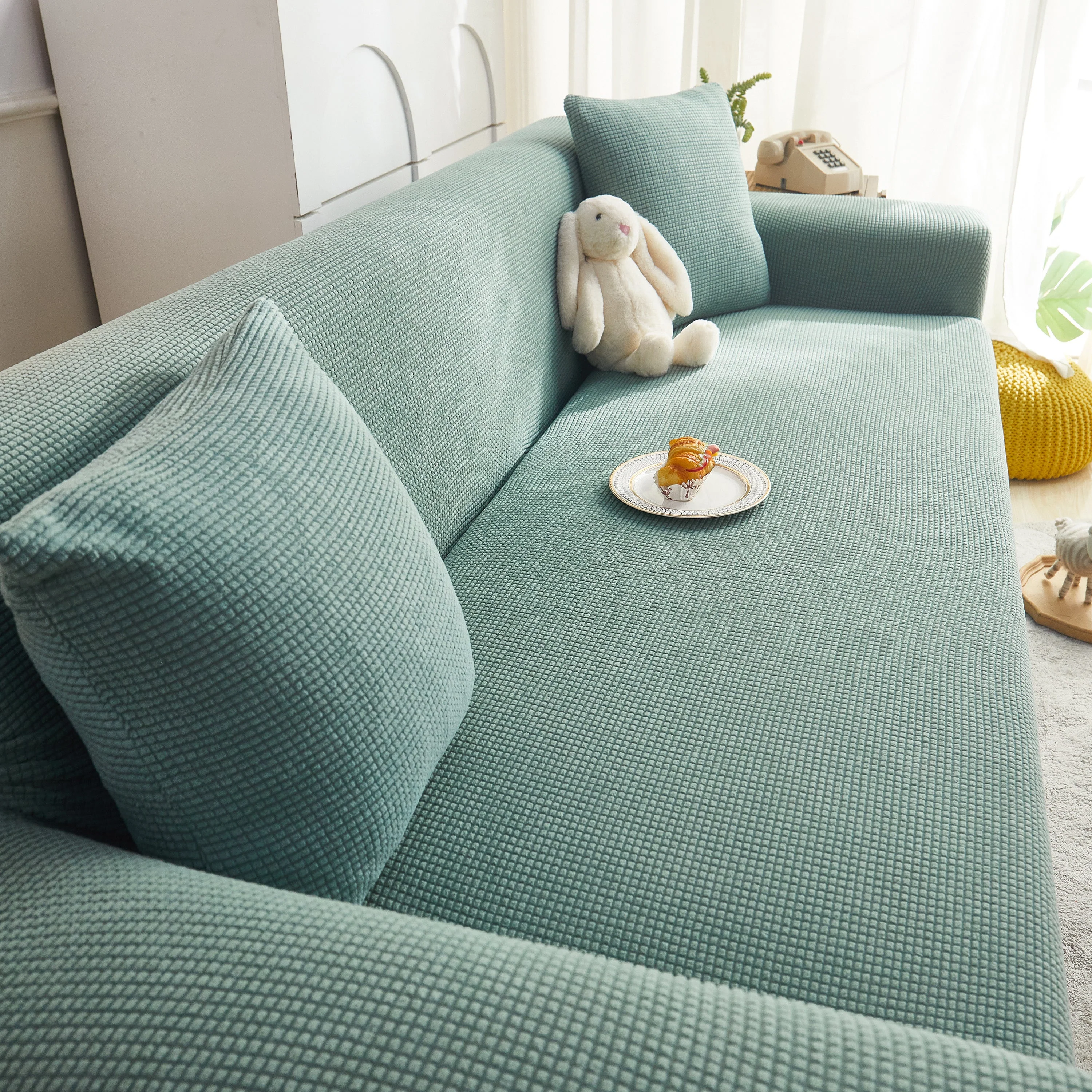 Grid Textured Stretch Sofa Cover, Soft Elastic Slipcover for Couch Protection - Image 114
