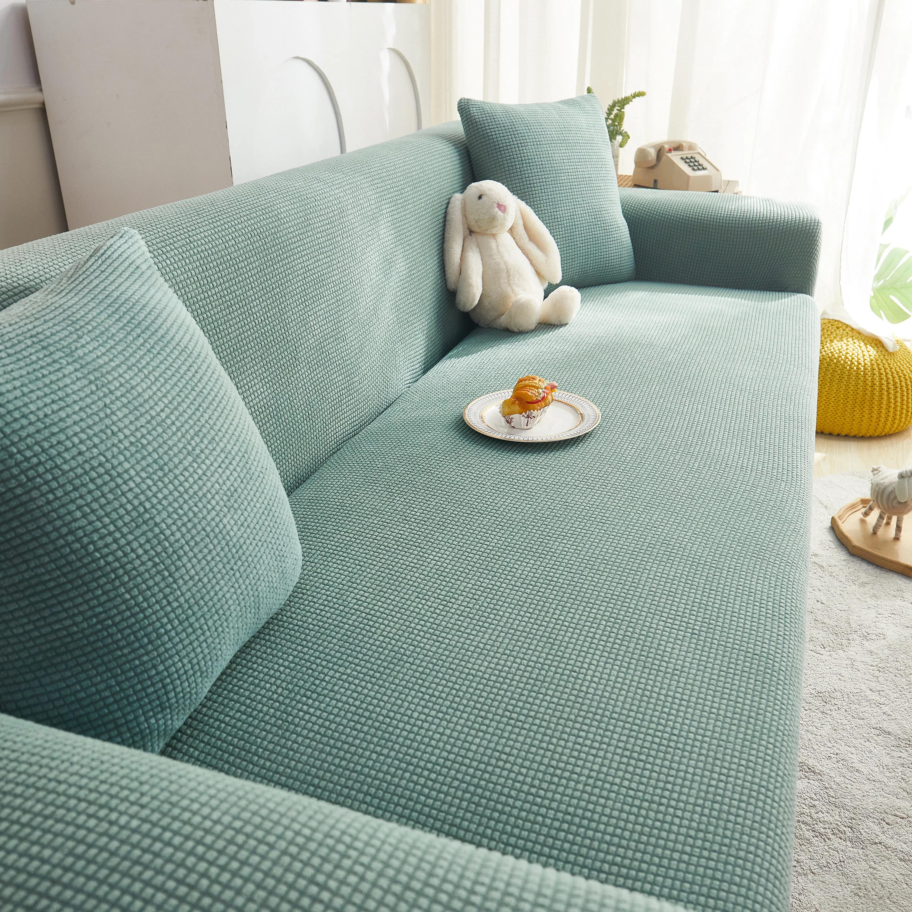 Grid Textured Stretch Sofa Cover, Soft Elastic Slipcover for Couch Protection - Image 115