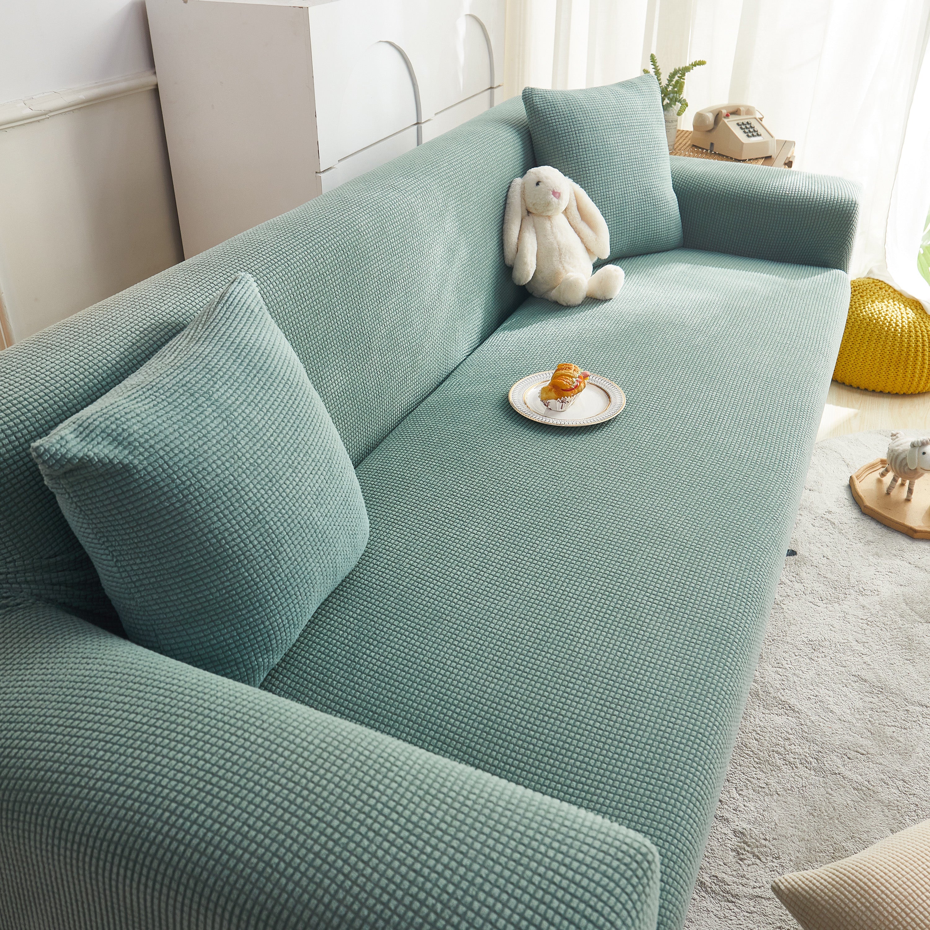 Grid Textured Stretch Sofa Cover, Soft Elastic Slipcover for Couch Protection - Image 116