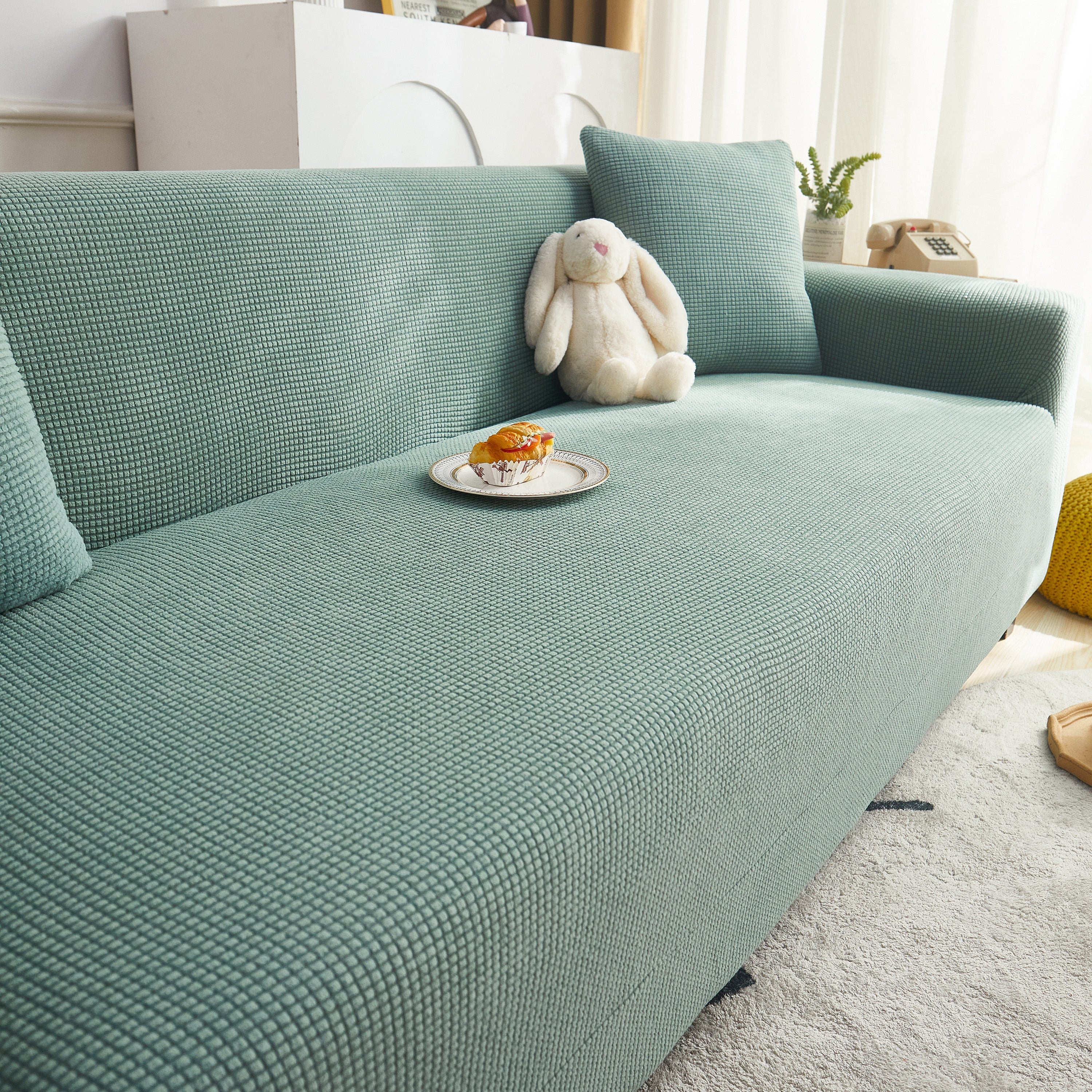 Grid Textured Stretch Sofa Cover, Soft Elastic Slipcover for Couch Protection - Image 117