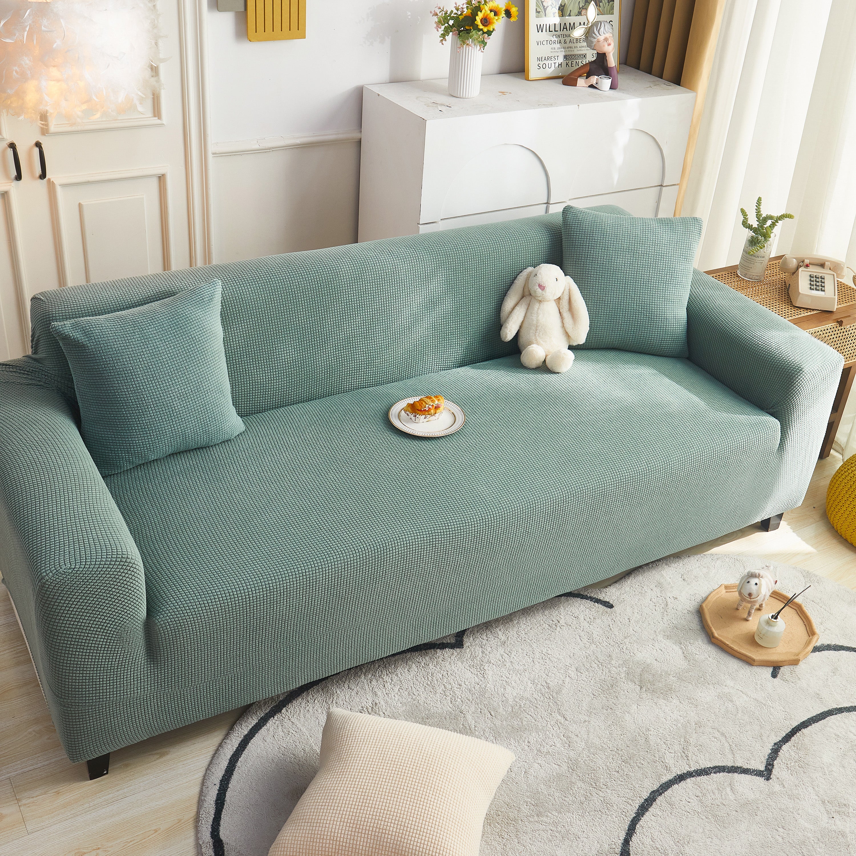 Grid Textured Stretch Sofa Cover, Soft Elastic Slipcover for Couch Protection - Image 118