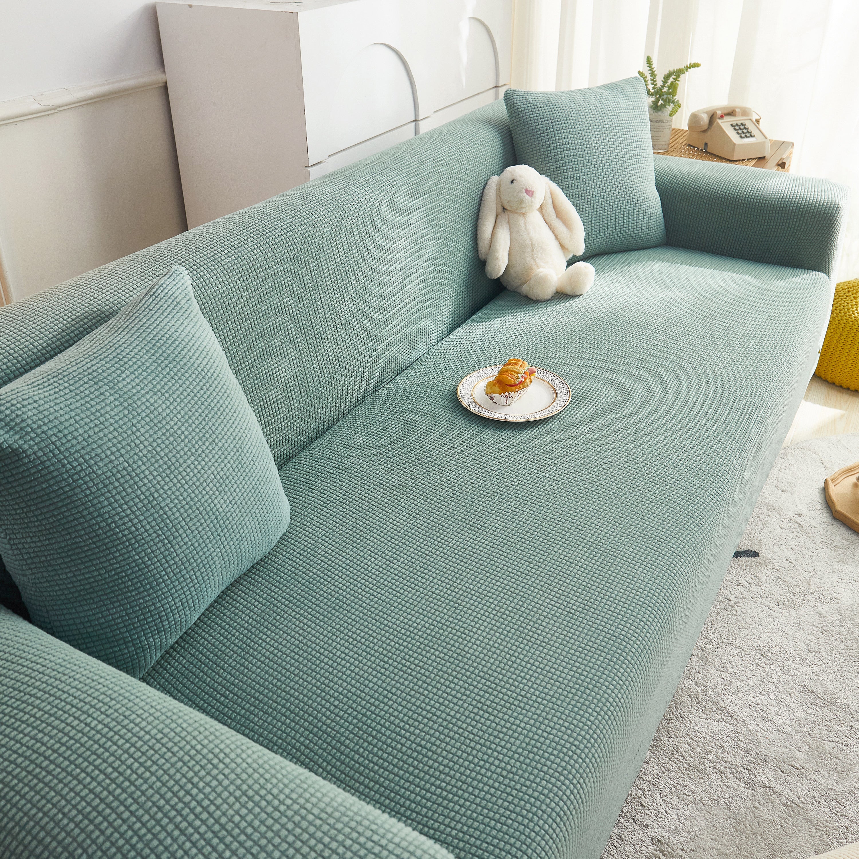 Grid Textured Stretch Sofa Cover, Soft Elastic Slipcover for Couch Protection - Image 119